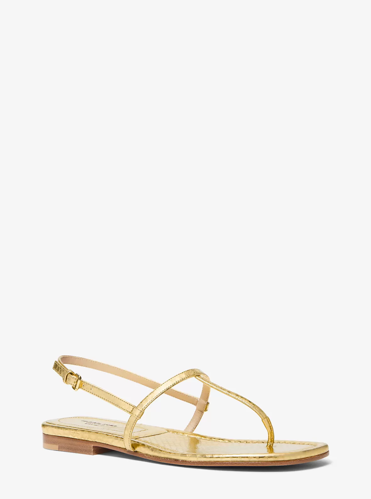 Michael Kors Ali Metallic Python Embossed Leather Sandal*Women Flats