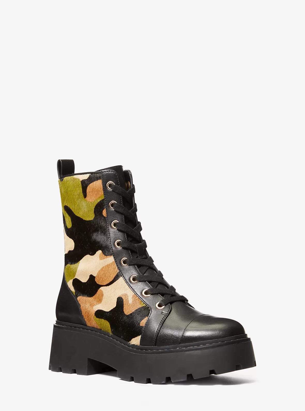 Michael Kors Blake Camouflage Print Calf Hair Combat Boot*Women Boots