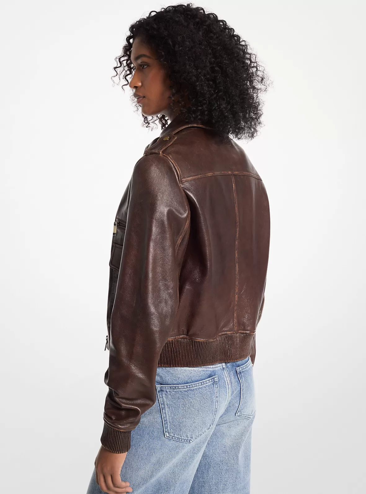 Michael Kors Burnished Leather Blouson Sleeve Jacket*Women Jackets & Coats