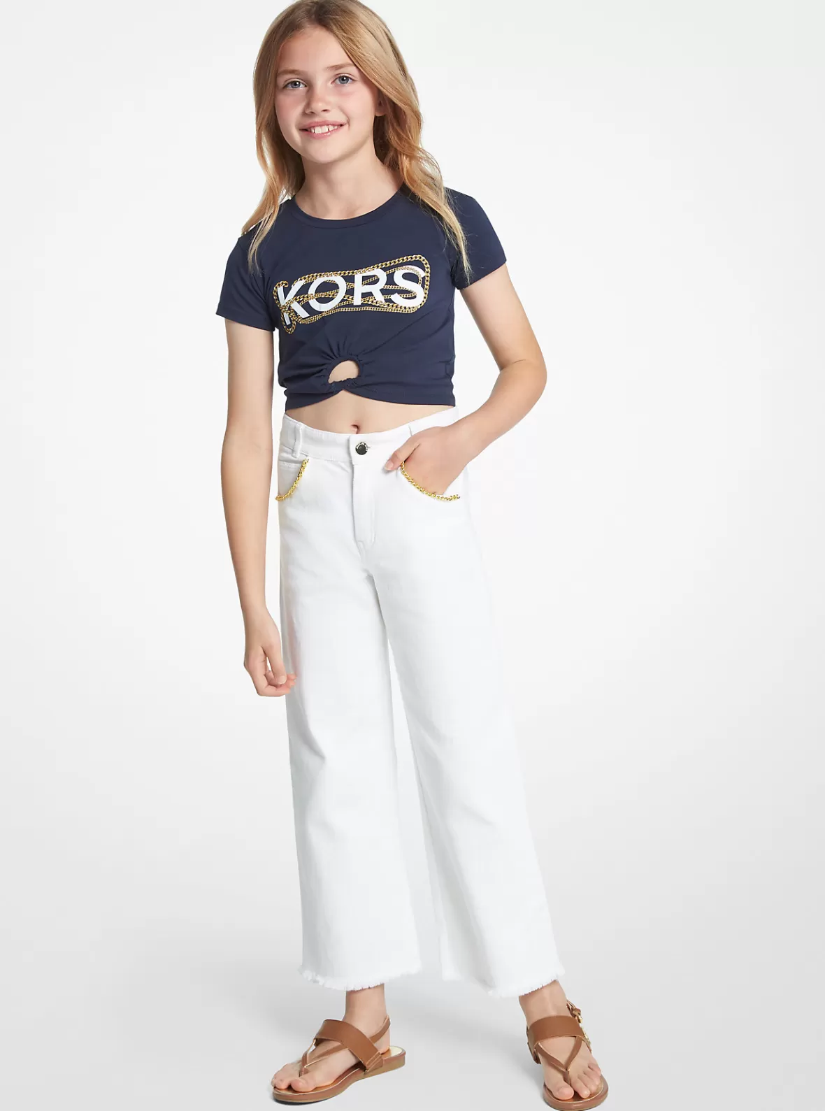 Michael Kors Chain Embellished Stretch Denim Wide-Leg Jeans*Kids Kids