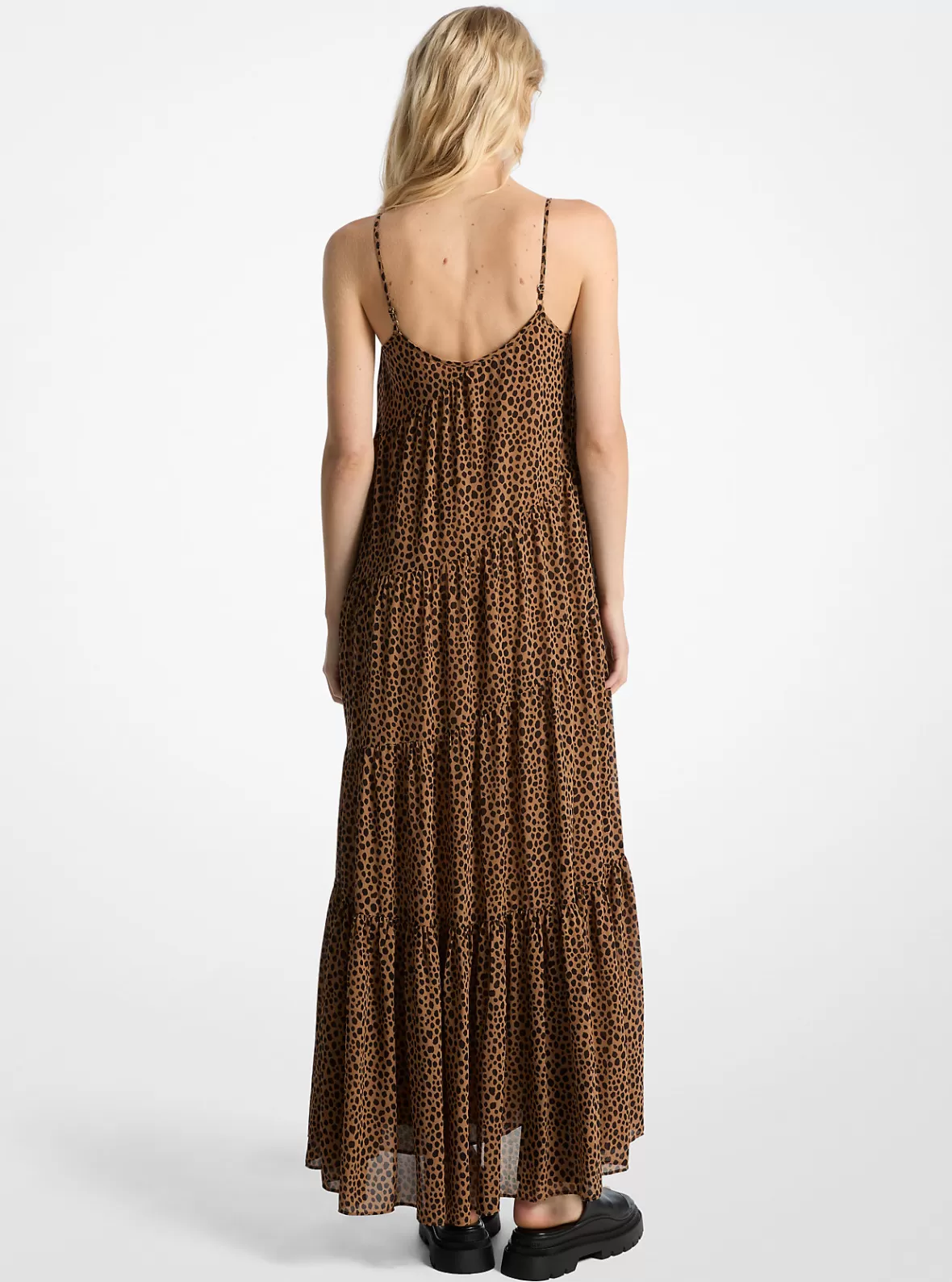 Michael Kors Cheetah Print Georgette Tiered Maxi Dress*Women Dresses