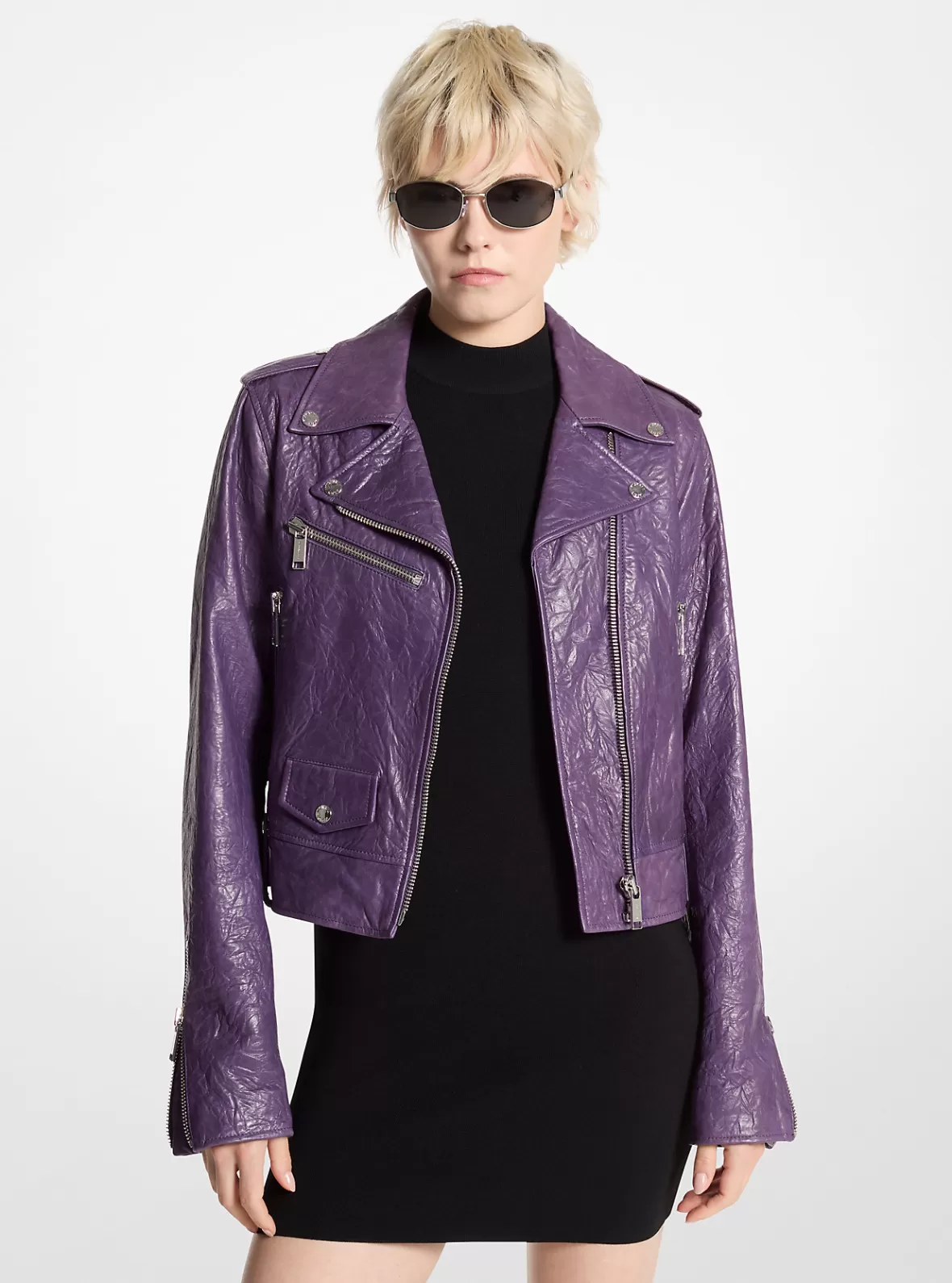 Michael Kors Crinkled Leather Cropped Moto Jacket*Women Jackets & Coats