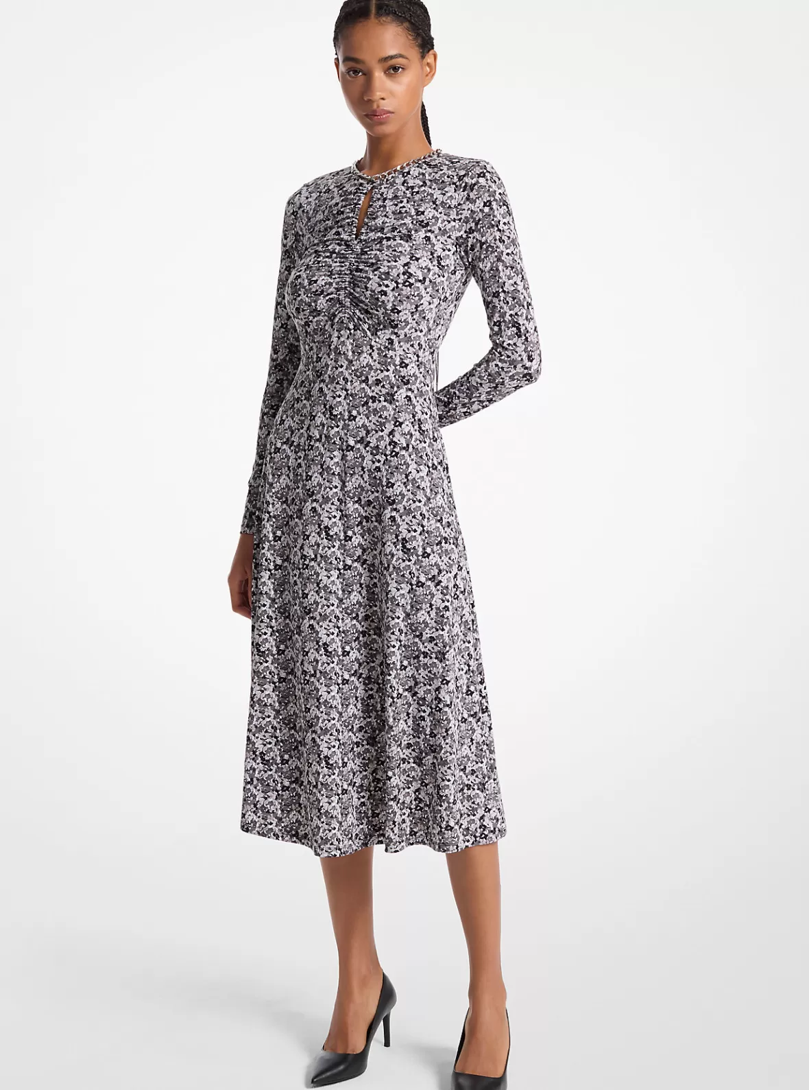 Michael Kors Embellished Floral Matte Jersey Keyhole Dress*Women Dresses