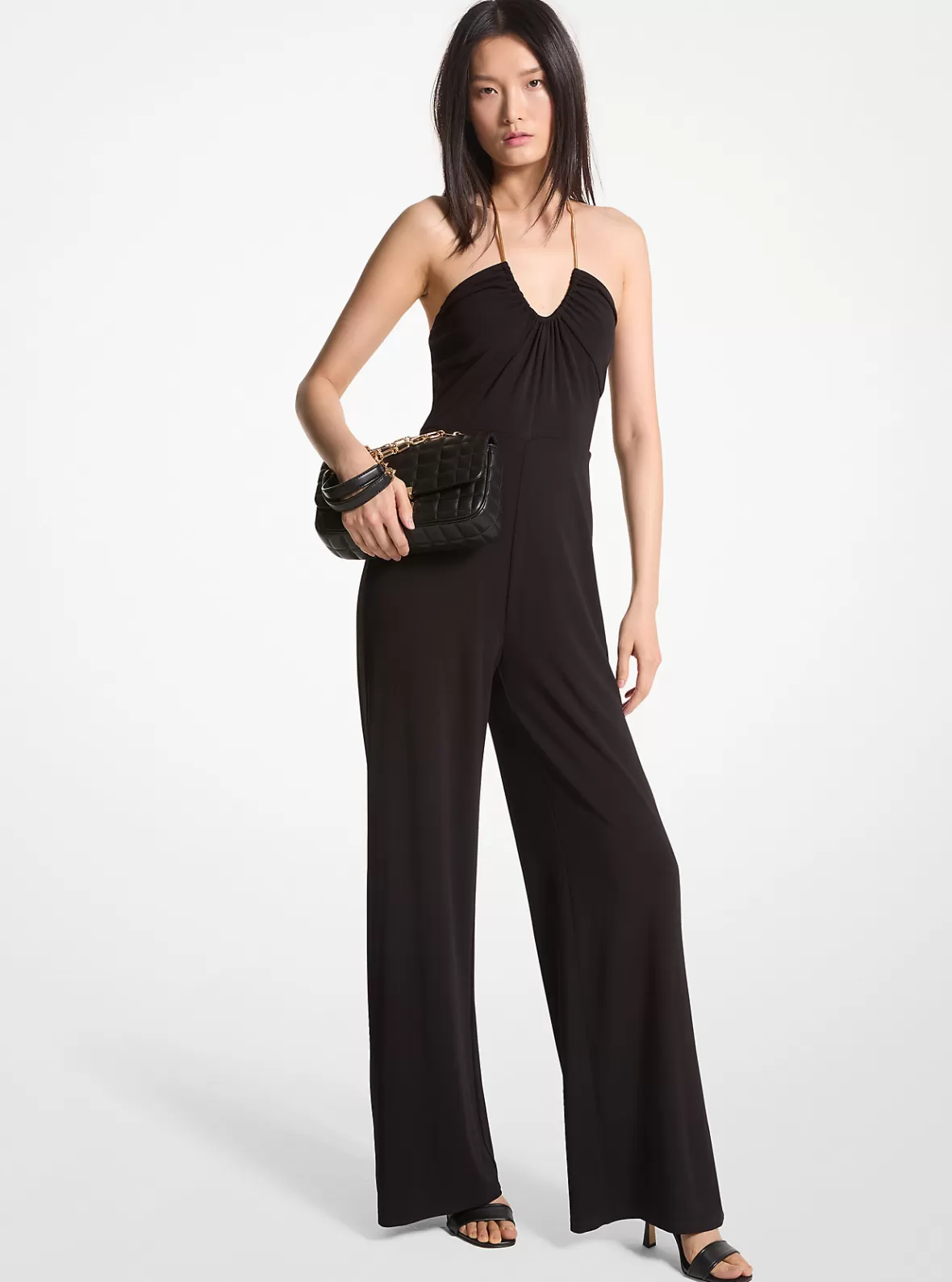 Michael Kors Embellished Stretch Matte Jersey Halter Jumpsuit*Women Dresses