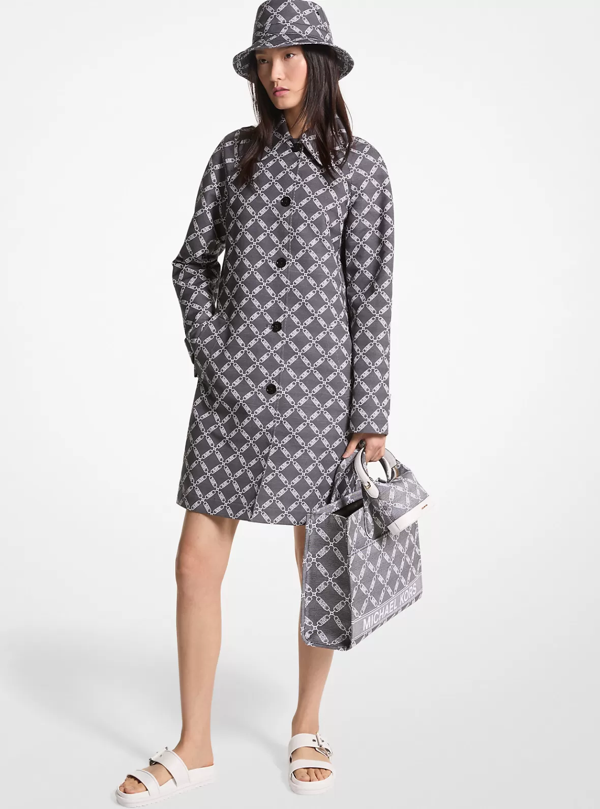 Michael Kors Empire Logo Jacquard Balmacaan Coat*Women Jackets & Coats