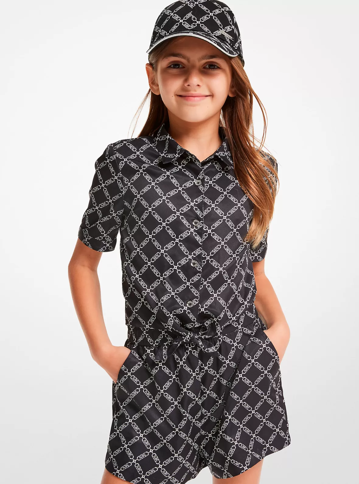 Michael Kors Empire Logo Print Woven Tie-Front Blouse*Kids Kids