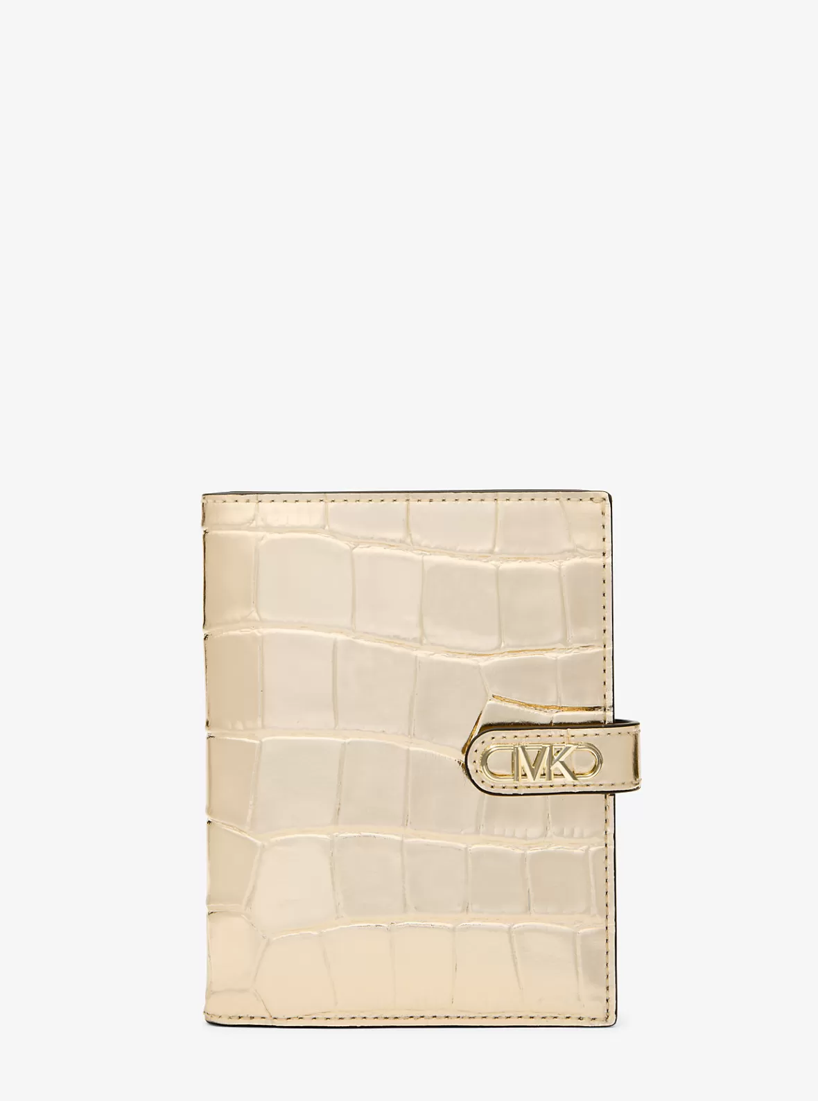 Michael Kors Empire Metallic Crocodile Embossed Leather Passport Wallet*Women Wallets