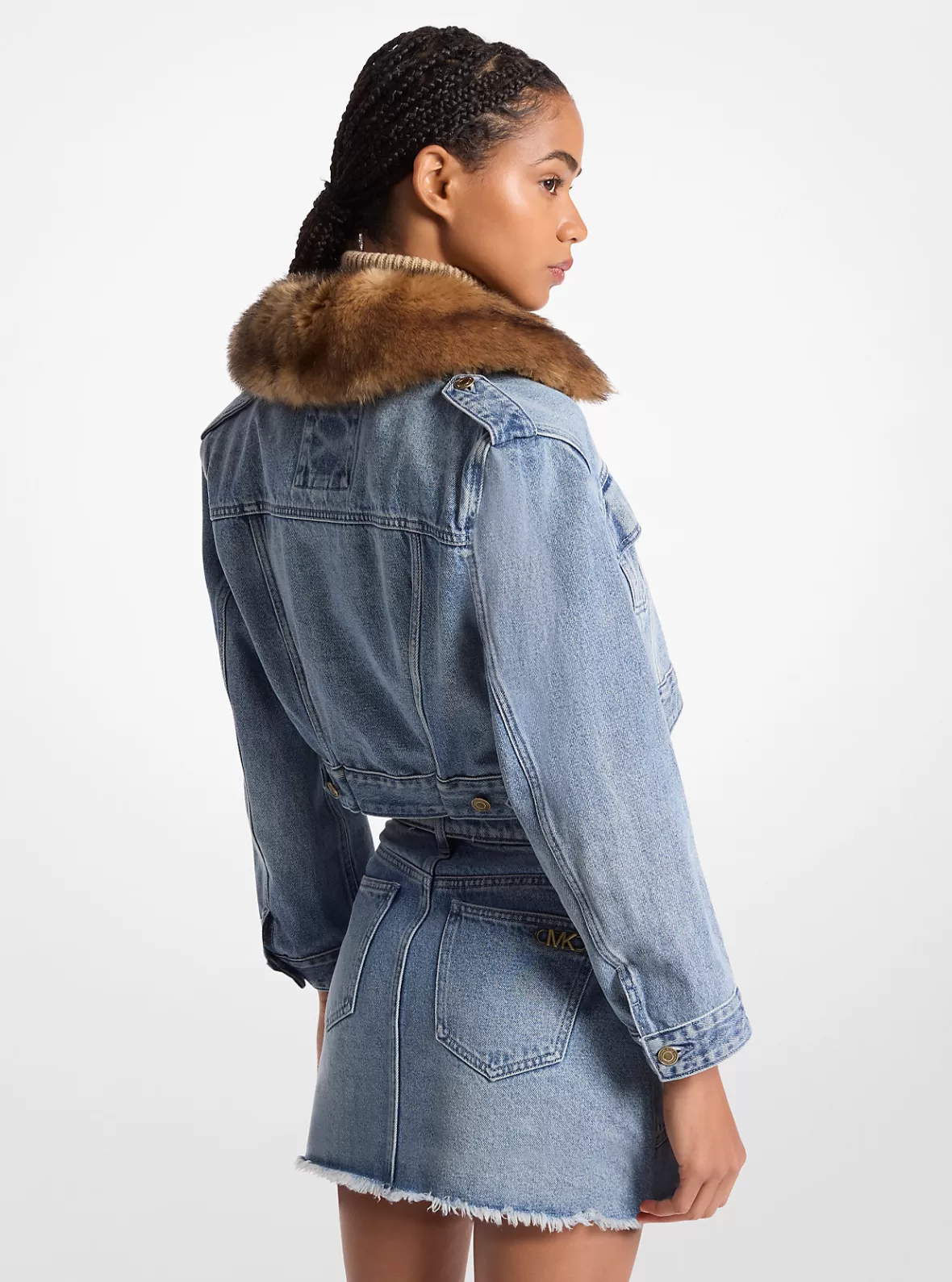 Michael Kors Faux Fur Trim Denim Cropped Jacket*Women Jackets & Coats