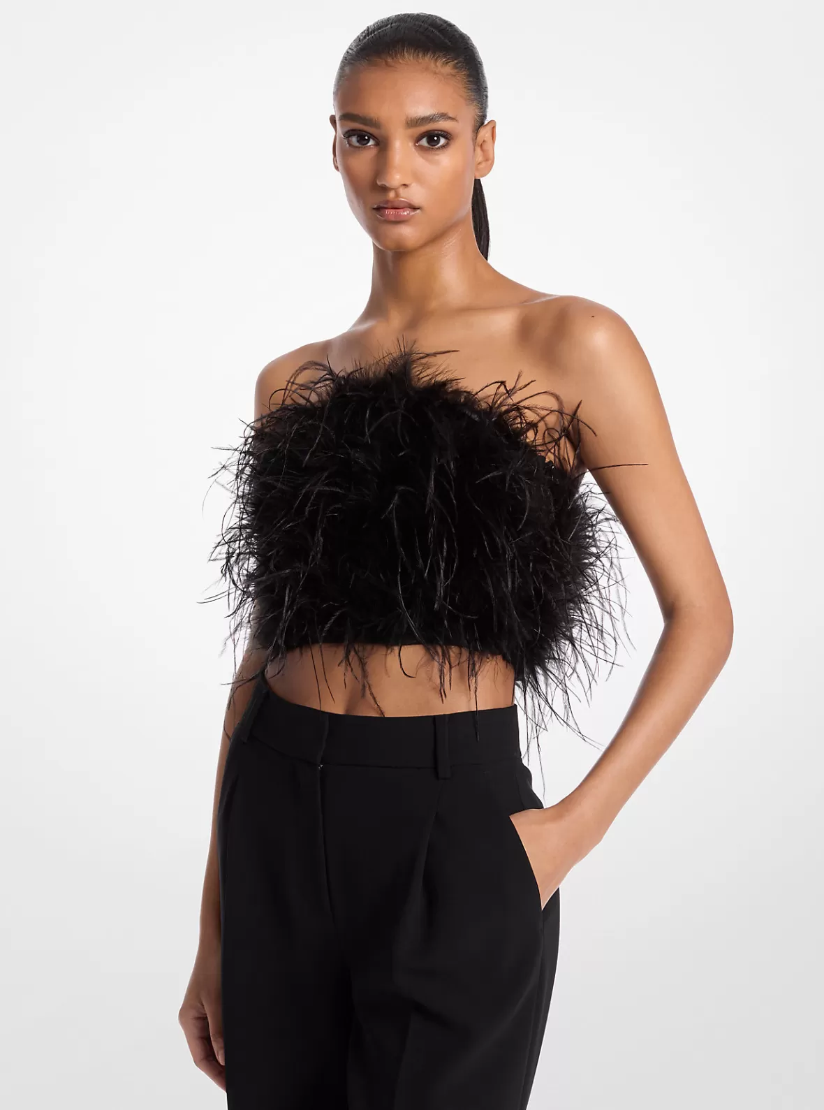 Michael Kors Feather Embellished Crepe Tube Top*Women Tops