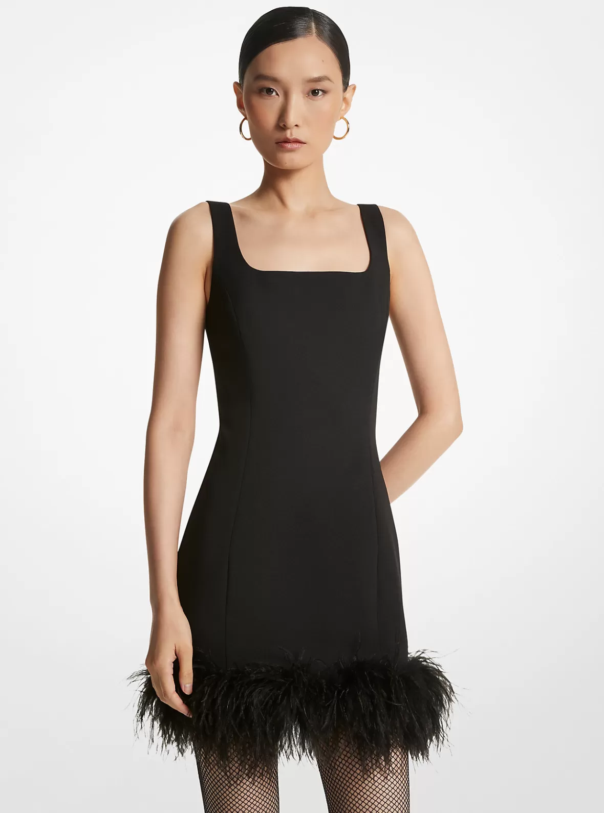 Michael Kors Feather Trim Stretch Crepe Shift Dress*Women Dresses