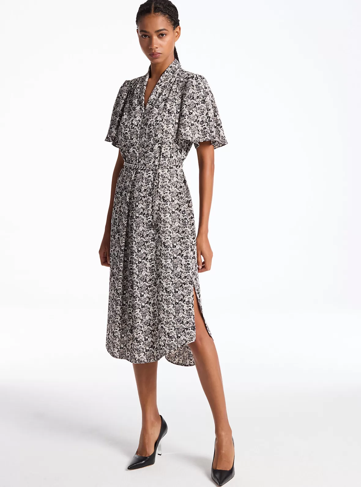 Michael Kors Floral Crepe Belted Dress*Women Dresses