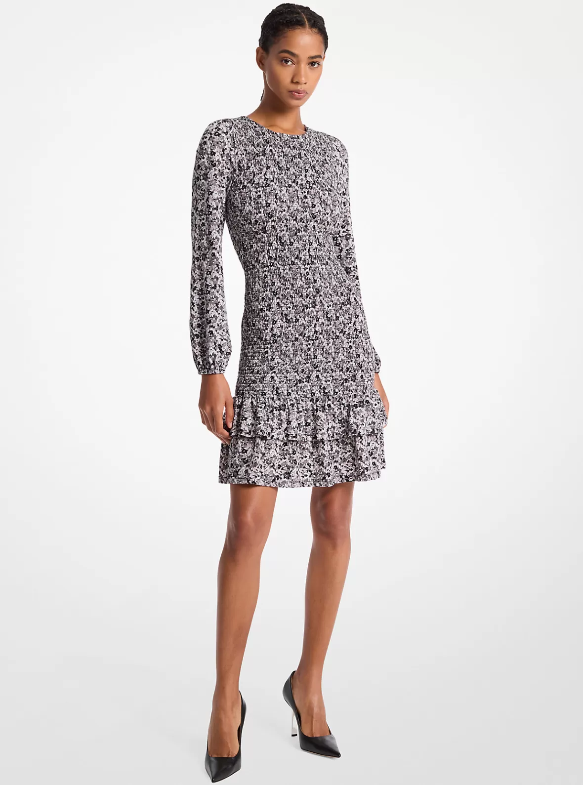 Michael Kors Floral Print Smocked Matte Jersey Dress*Women Dresses