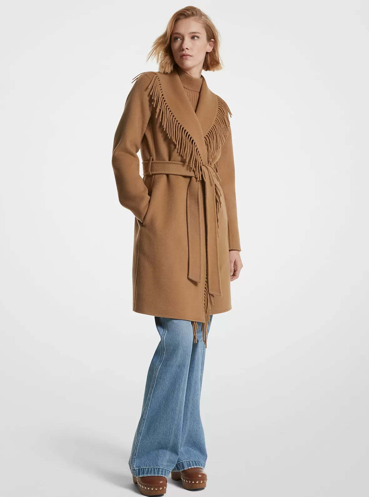 Michael Kors Fringe Wool Blend Belted Coat*Women Jackets & Coats