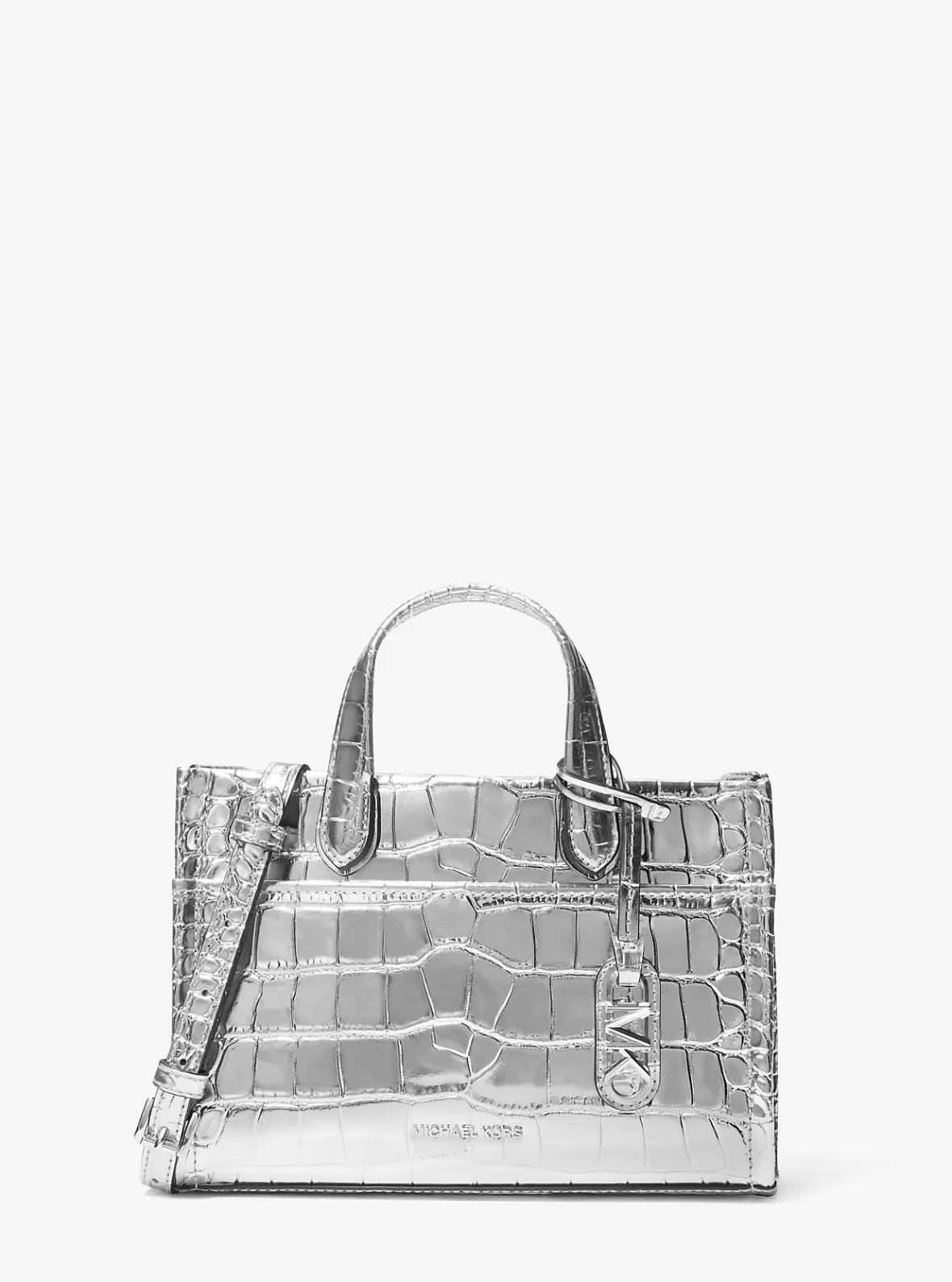 Michael Kors Gigi Small Metallic Crocodile Embossed Leather Messenger Bag*Women Crossbody Bags