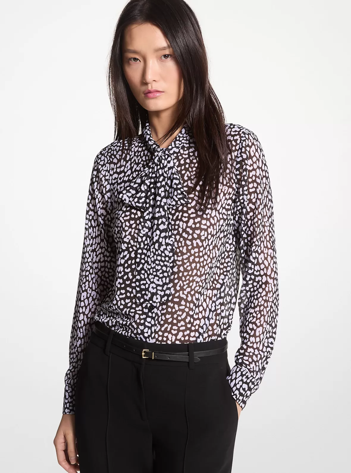 Michael Kors Graphic Leopard Print Georgette Tie-Neck Blouse*Women Tops