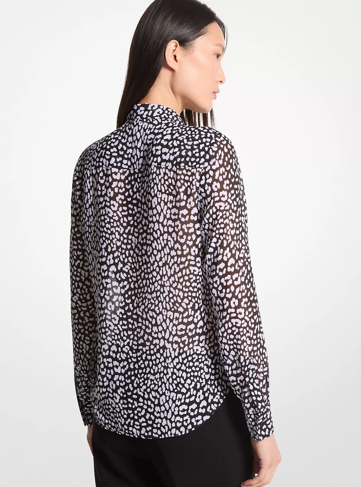 Michael Kors Graphic Leopard Print Georgette Tie-Neck Blouse*Women Tops