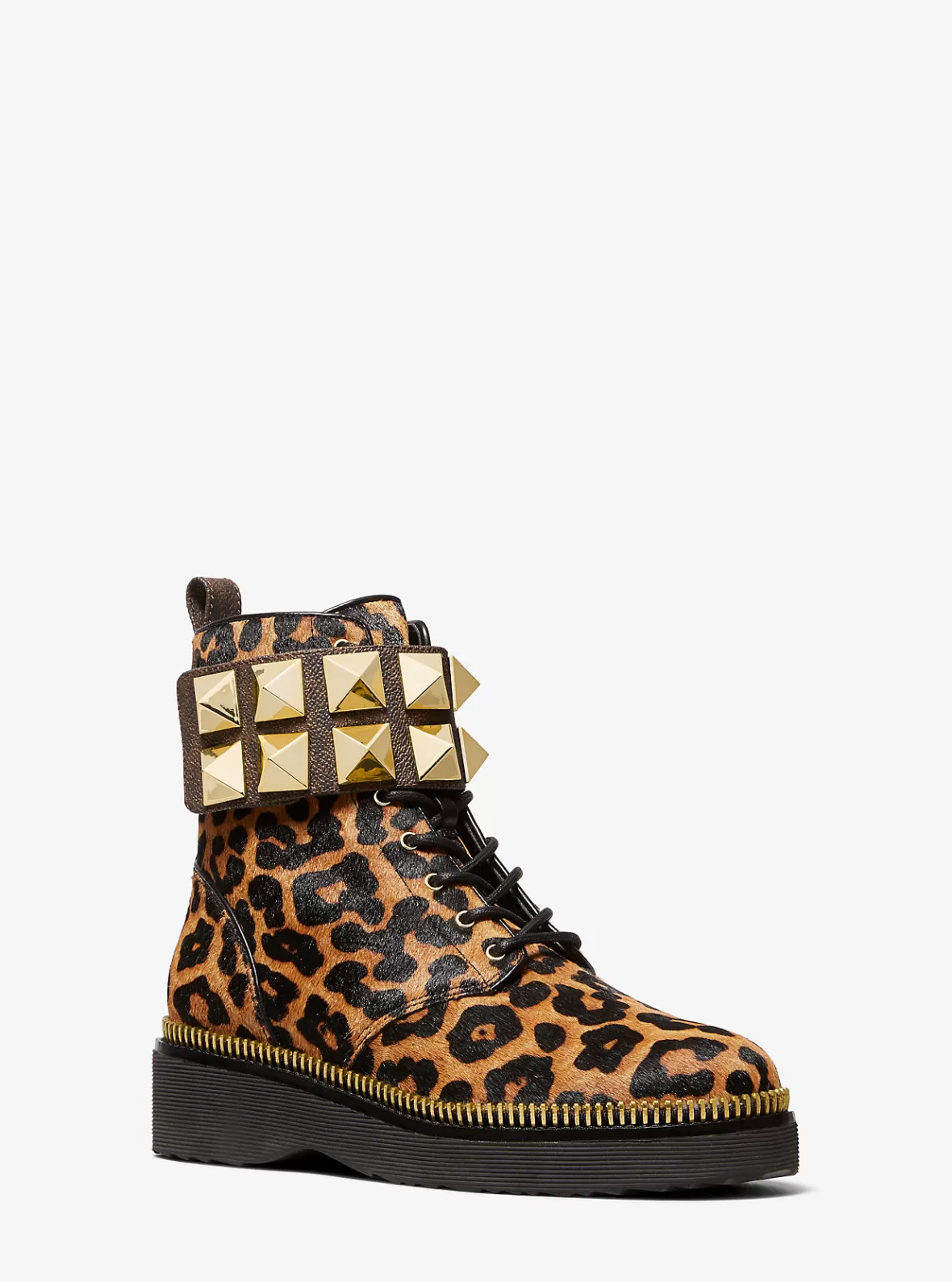 Michael Kors Haskell Studded Printed Calf Hair Combat Boot*Women Boots