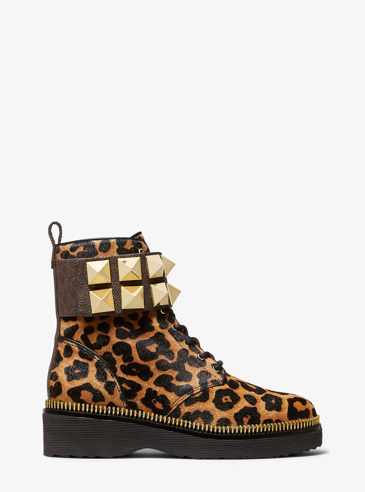 Michael Kors Haskell Studded Printed Calf Hair Combat Boot*Women Boots