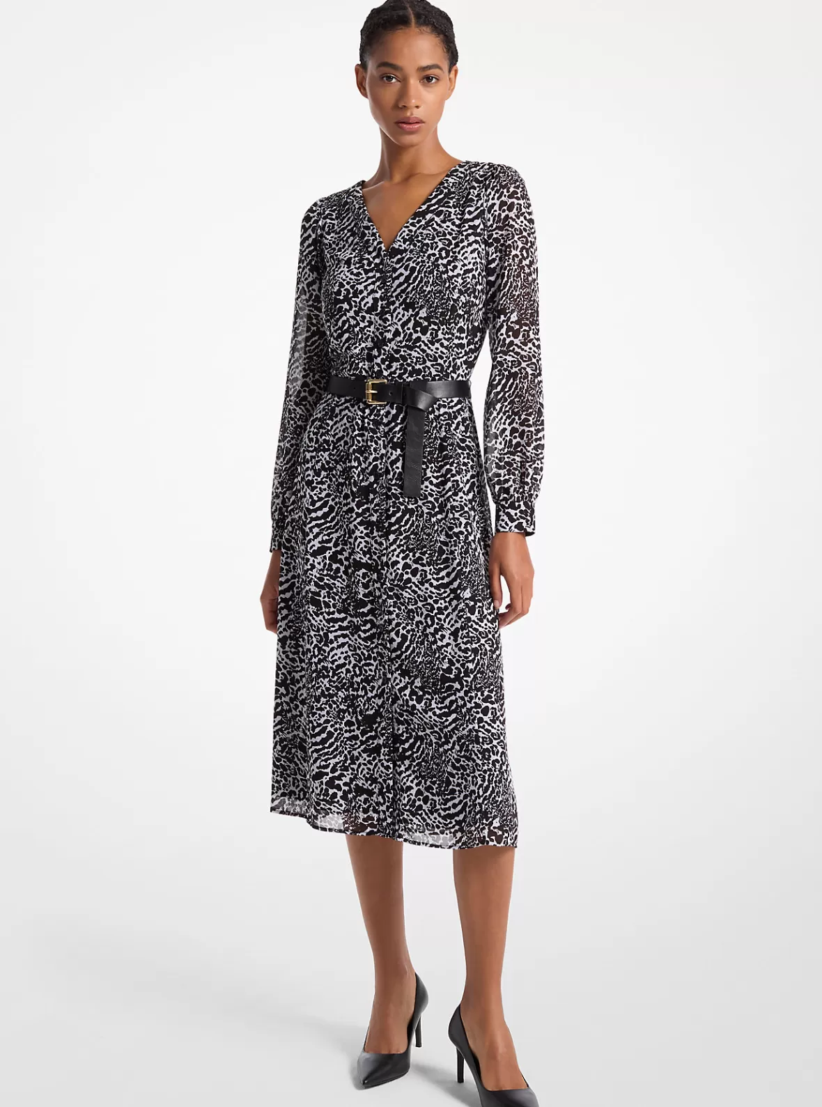 Michael Kors Kate Ocelot Print Georgette Dress*Women Dresses