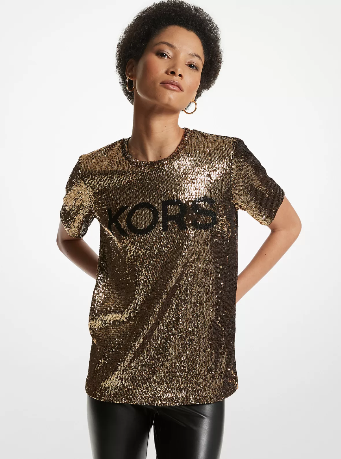 Michael Kors KORS Sequined Stretch Tulle T-Shirt*Women Tops