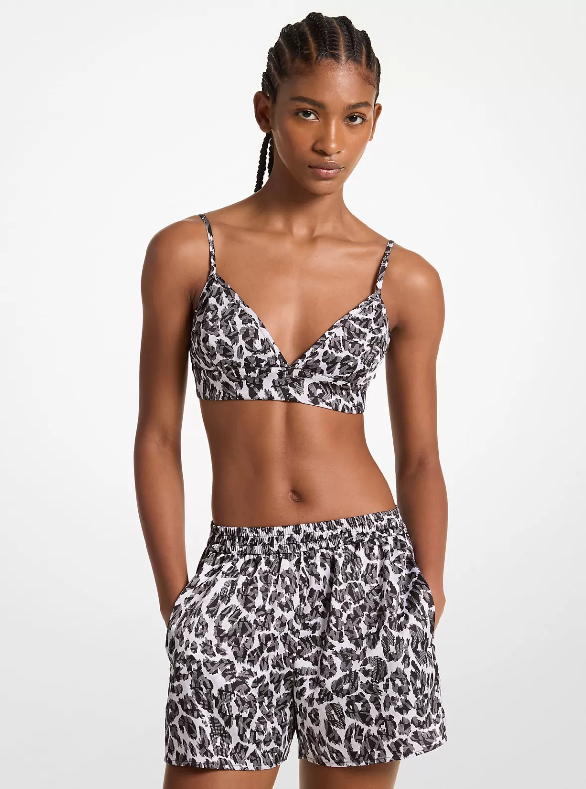 Michael Kors Leopard Logo Print Satin Bra Top*Women Tops