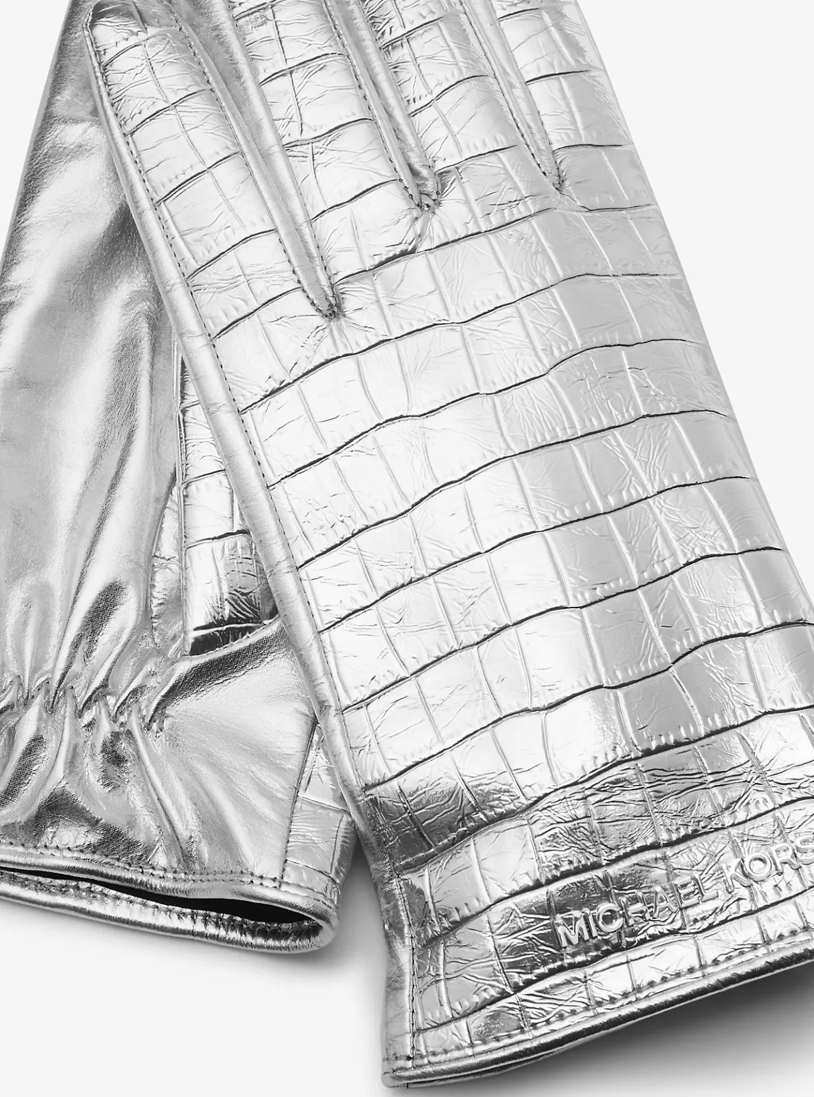 Michael Kors Metallic Crocodile Embossed Leather Gloves*Women Hats & Gloves