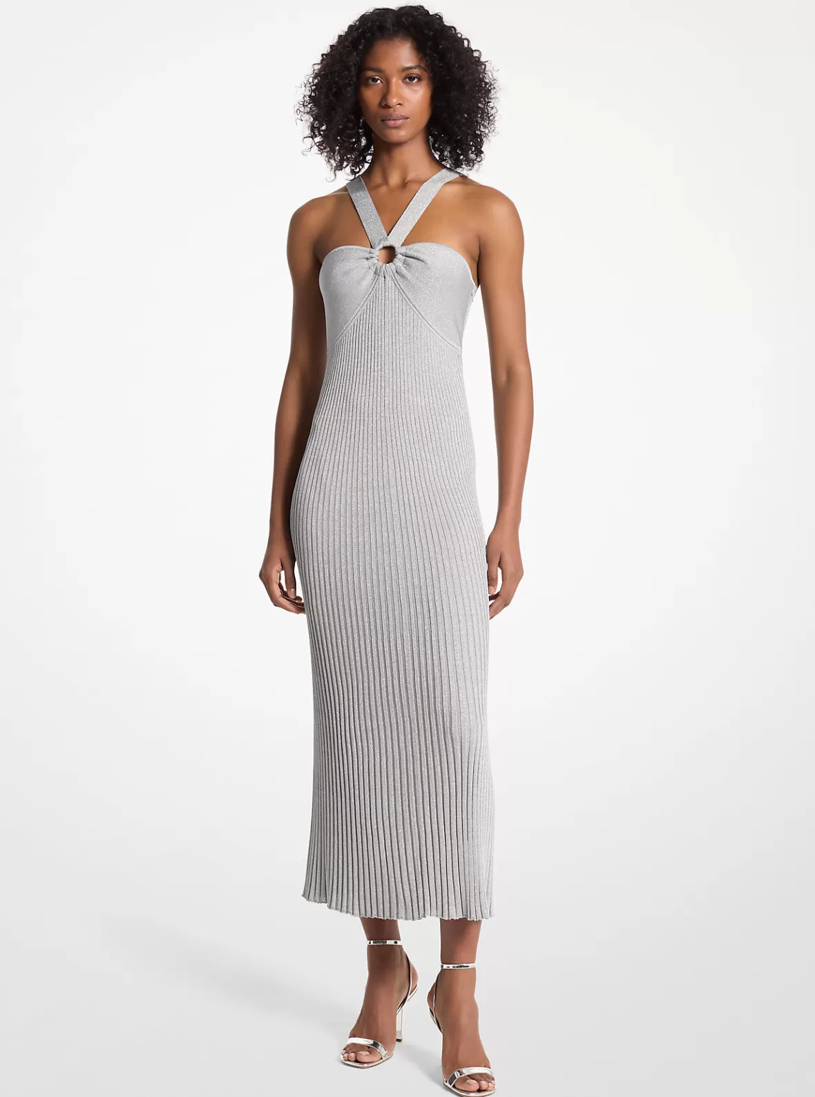 Michael Kors Metallic Knit Ring Halter Dress*Women Dresses