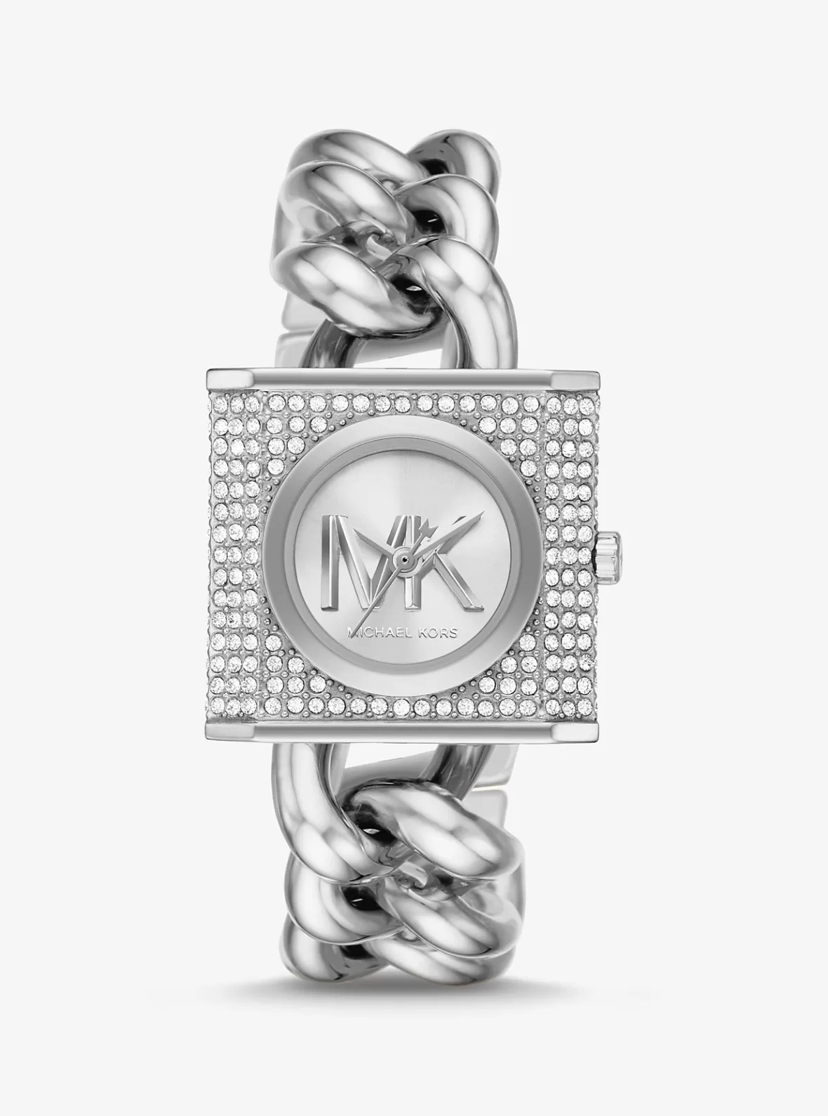 Michael Kors Mini Lock Pavé -Tone Chain Watch*Women Silver-tone