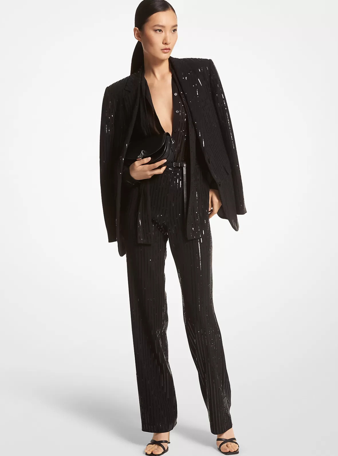 Michael Kors Pinstripe Sequined Crepe Boyfriend Blazer*Women Jackets & Coats