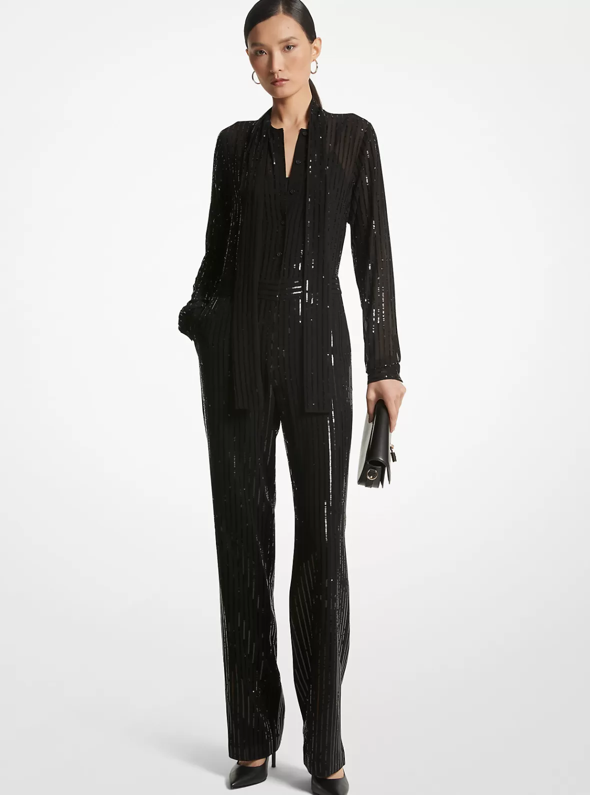 Michael Kors Pinstripe Sequined Georgette Jumpsuit*Women Dresses