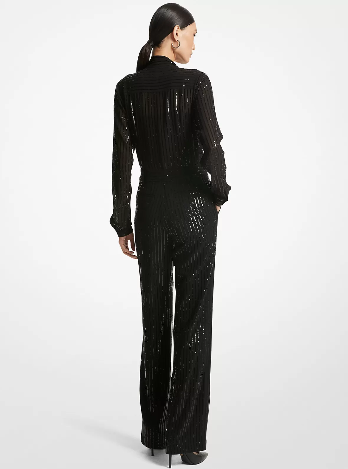 Michael Kors Pinstripe Sequined Georgette Jumpsuit*Women Dresses