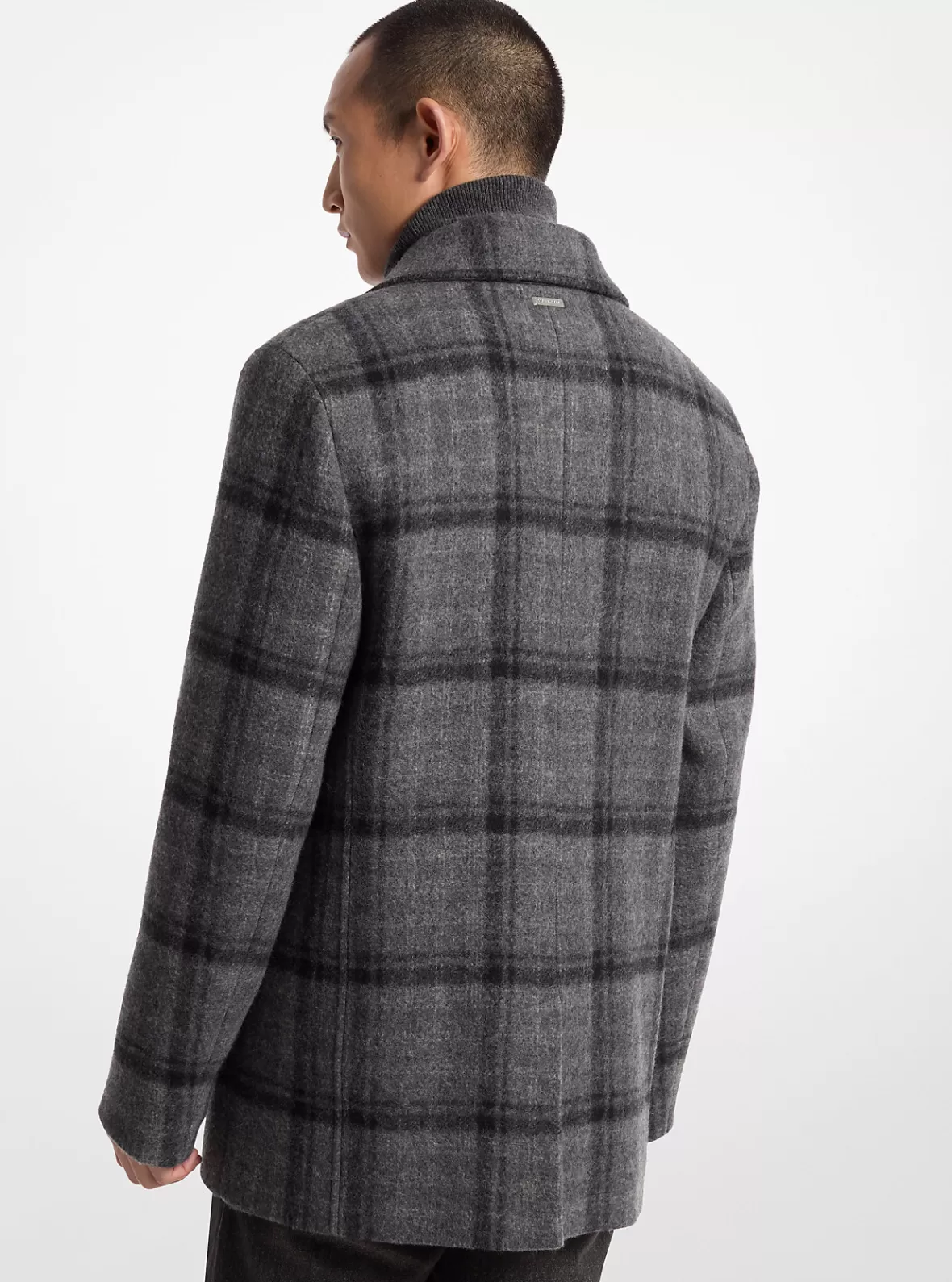 Michael Kors Plaid Textured Wool Blend Peacoat* Jackets & Outerwear