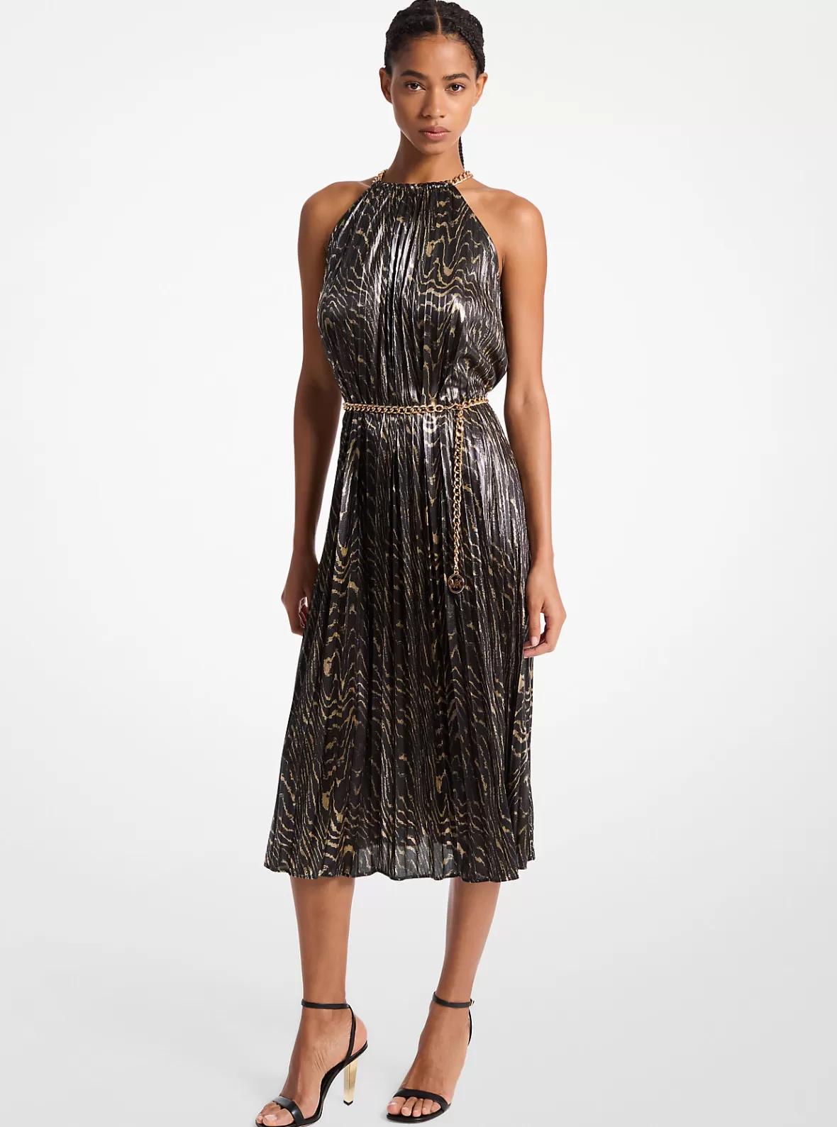 Michael Kors Pleated Metallic Halter Dress*Women Dresses