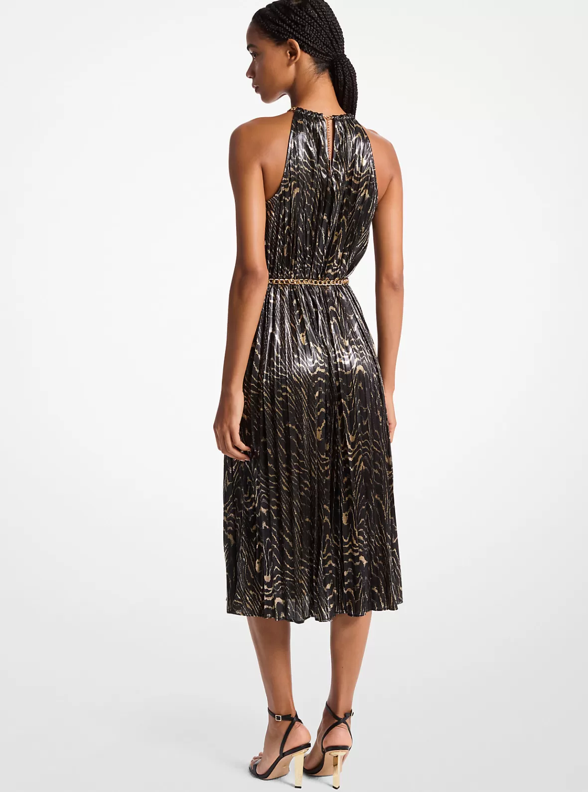 Michael Kors Pleated Metallic Halter Dress*Women Dresses