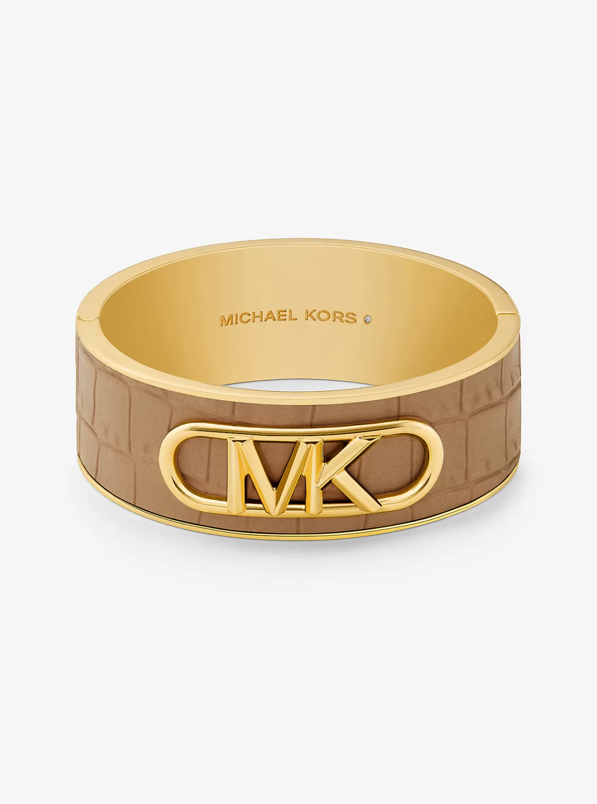 Michael Kors Precious Metal-Plated Brass and Crocodile Embossed Empire Logo Bangle*Women Bracelets