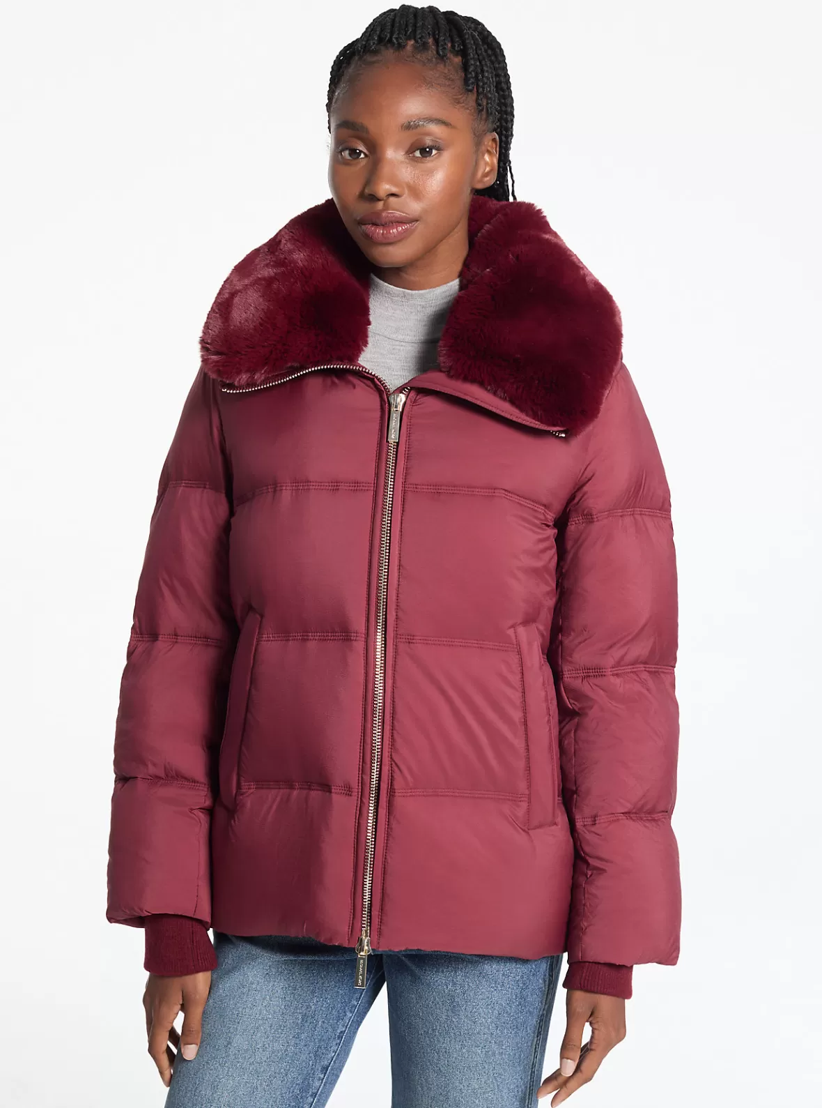 Michael Kors Quilted Puffer Jacket With Faux Fur Collar*Women Jackets & Coats