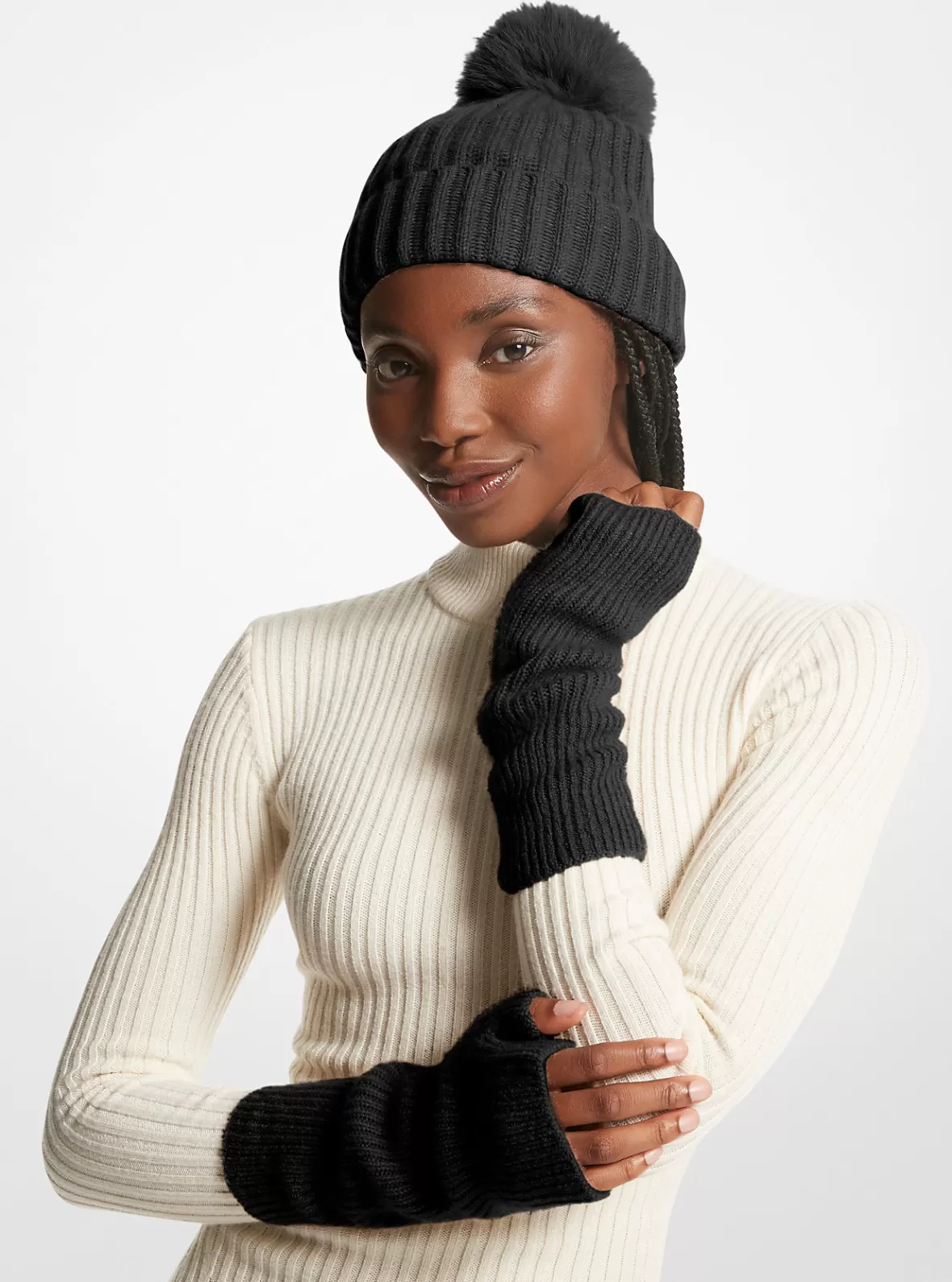 Michael Kors Ribbed Cashmere Fingerless Gloves*Women Hats & Gloves