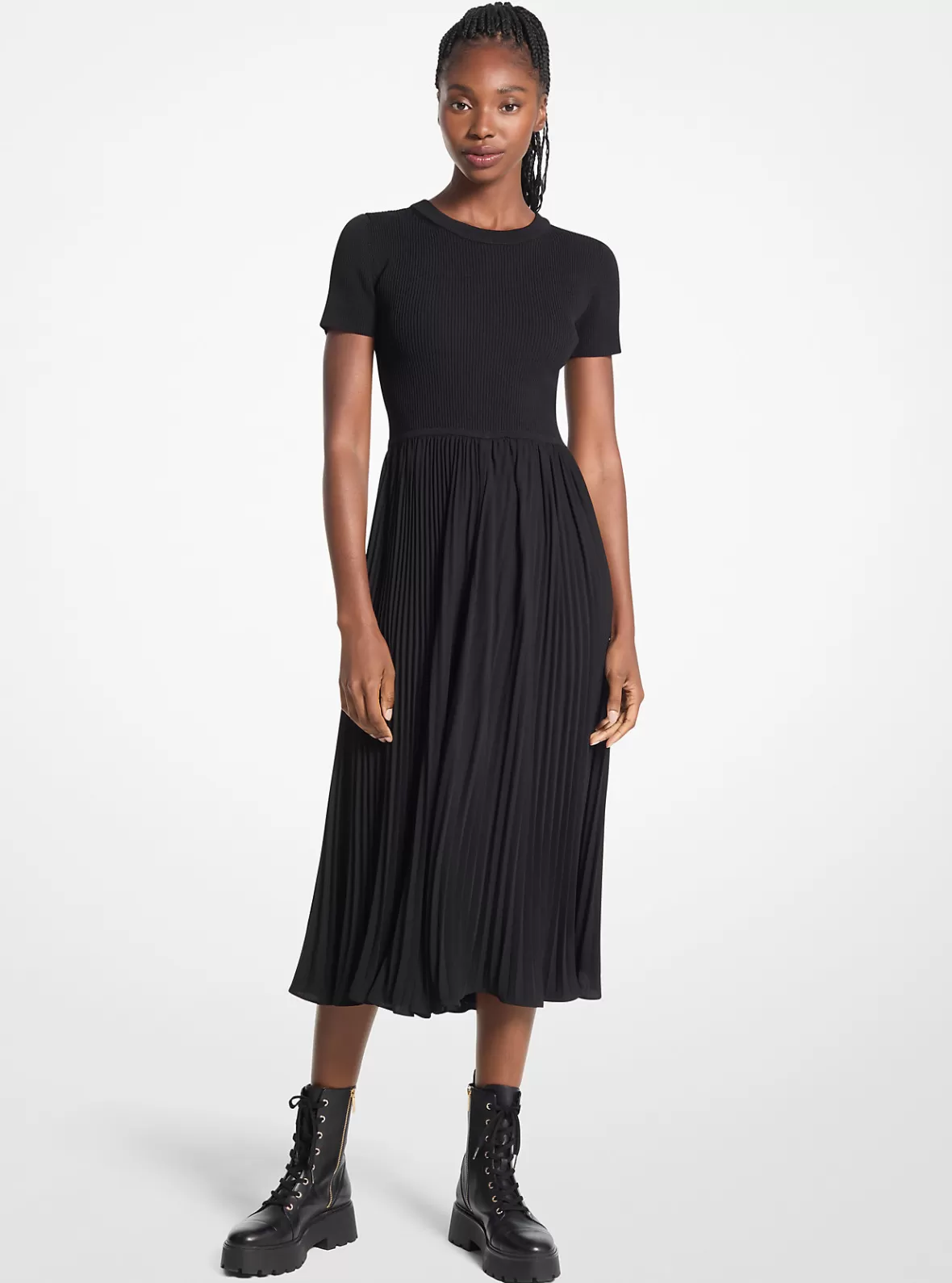 Michael Kors Ribbed Knit and Woven Dress*Women Dresses