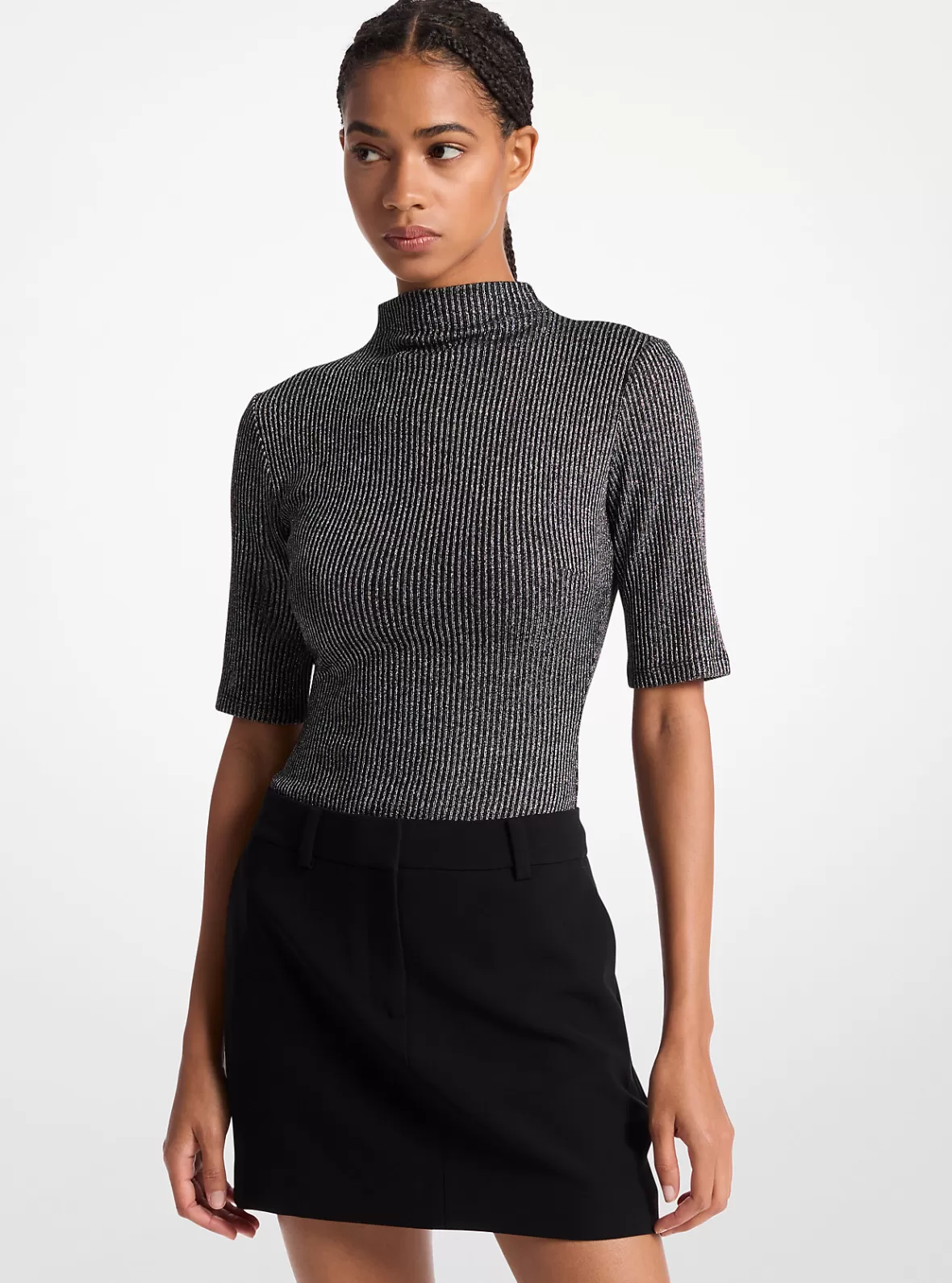 Michael Kors Ribbed Metallic Funnel Neck Top*Women Tops