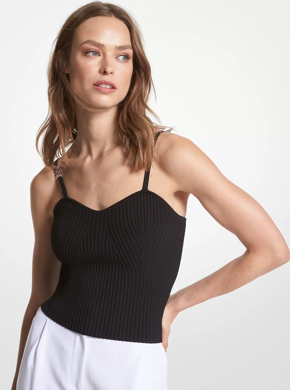 Michael Kors Ribbed Stretch Viscose Cropped Tank Top*Women Tops