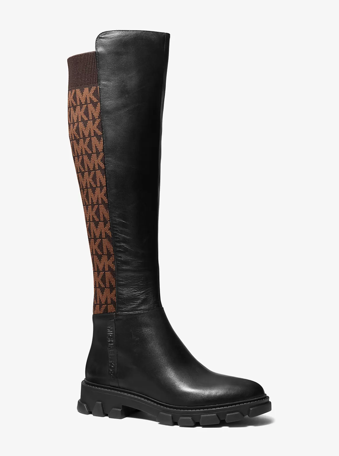 Michael Kors Ridley Leather and Logo Jacquard Knee Boot*Women Boots