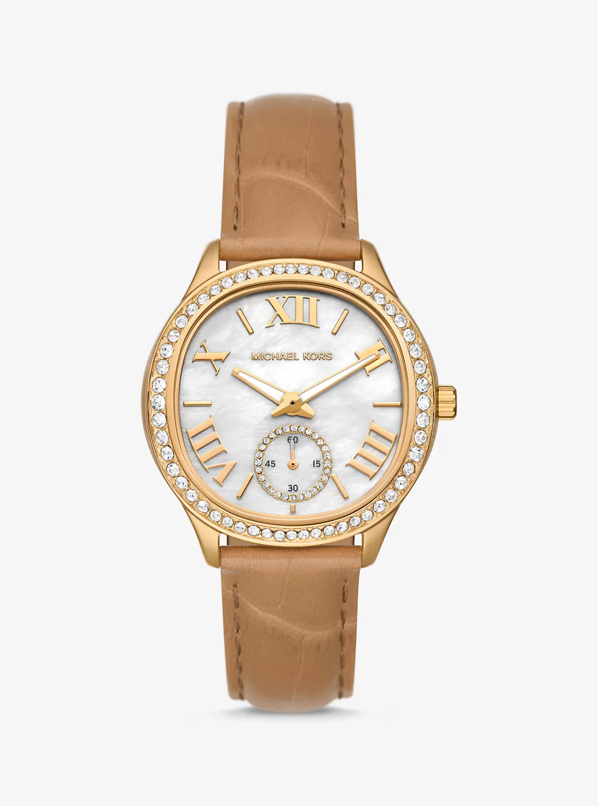 Michael Kors Sage Pavé Gold-Tone and Crocodile Embossed Leather Watch*Women Gold-tone