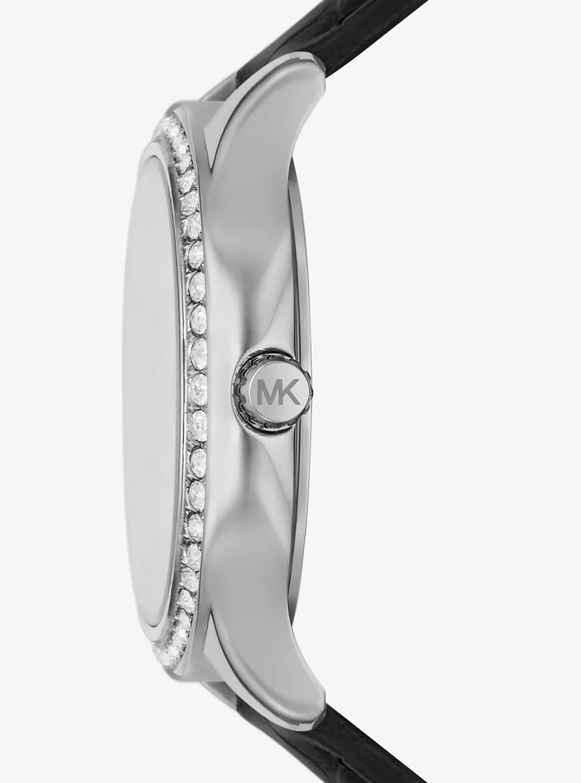 Michael Kors Sage Pavé Silver-Tone and Crocodile Embossed Leather Watch* Black