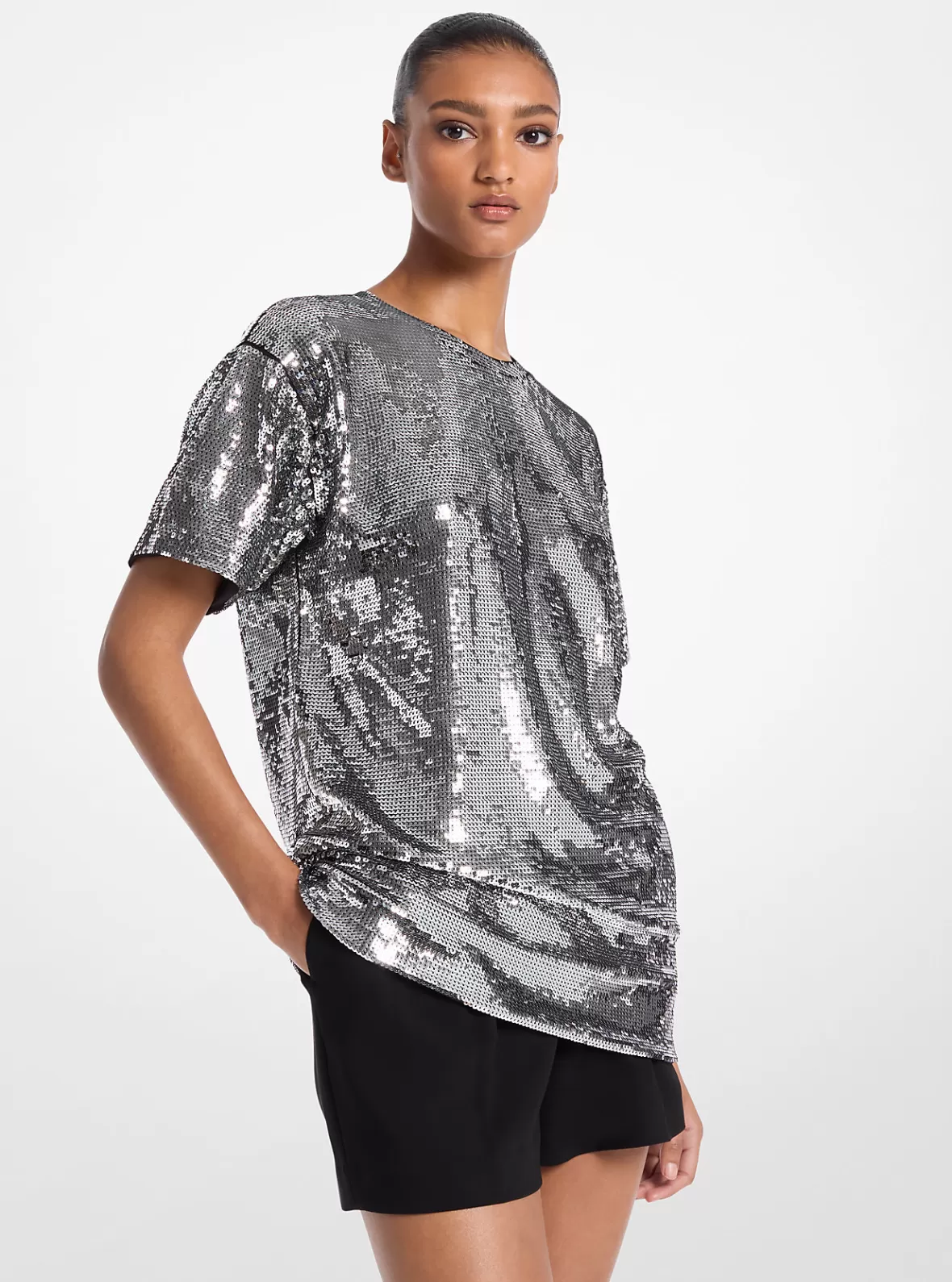 Michael Kors Sequined Jersey Oversized T-Shirt*Women Tops