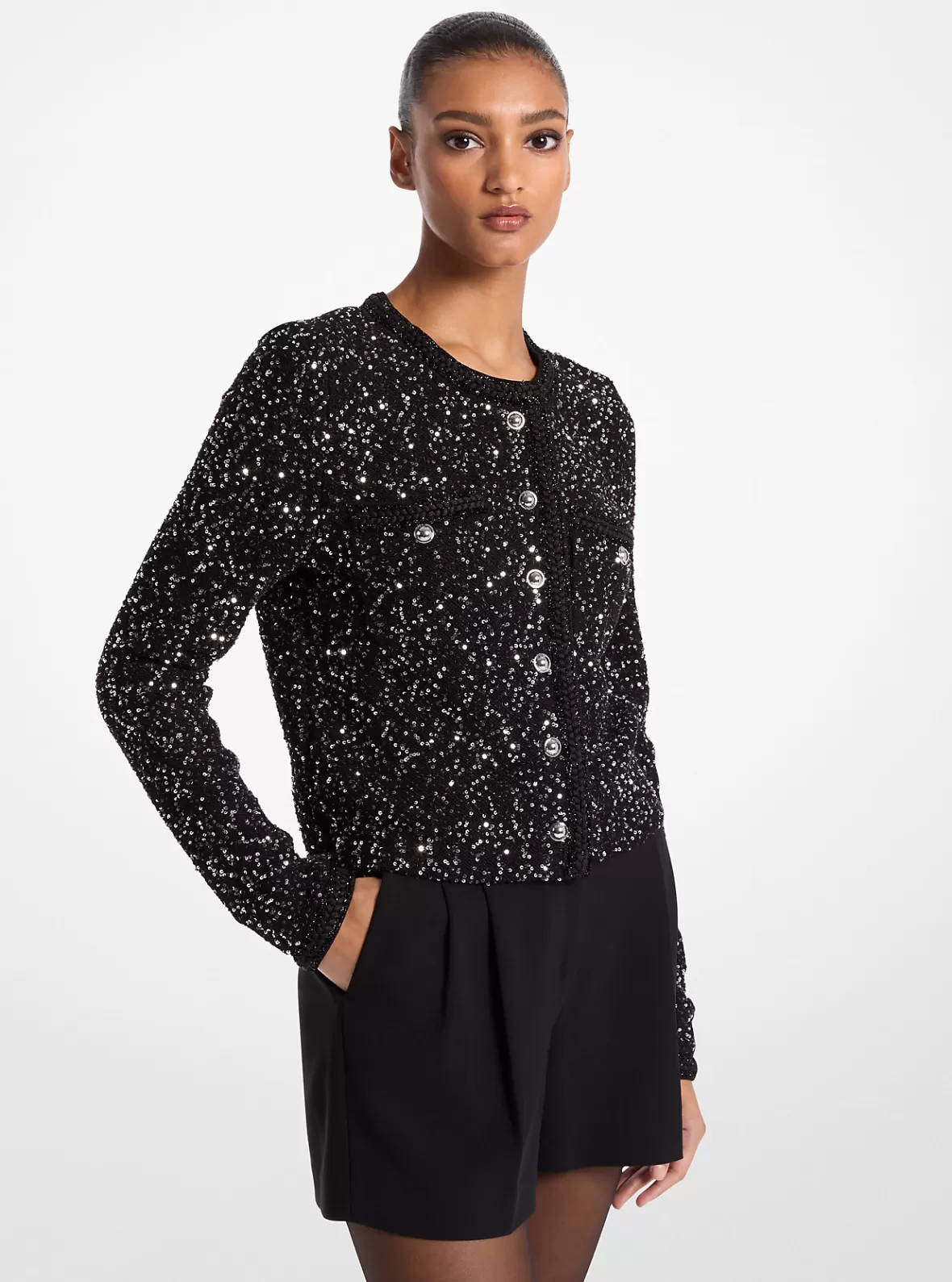 Michael Kors Sequined Metallic Stretch Knit Jacket*Women Sweaters