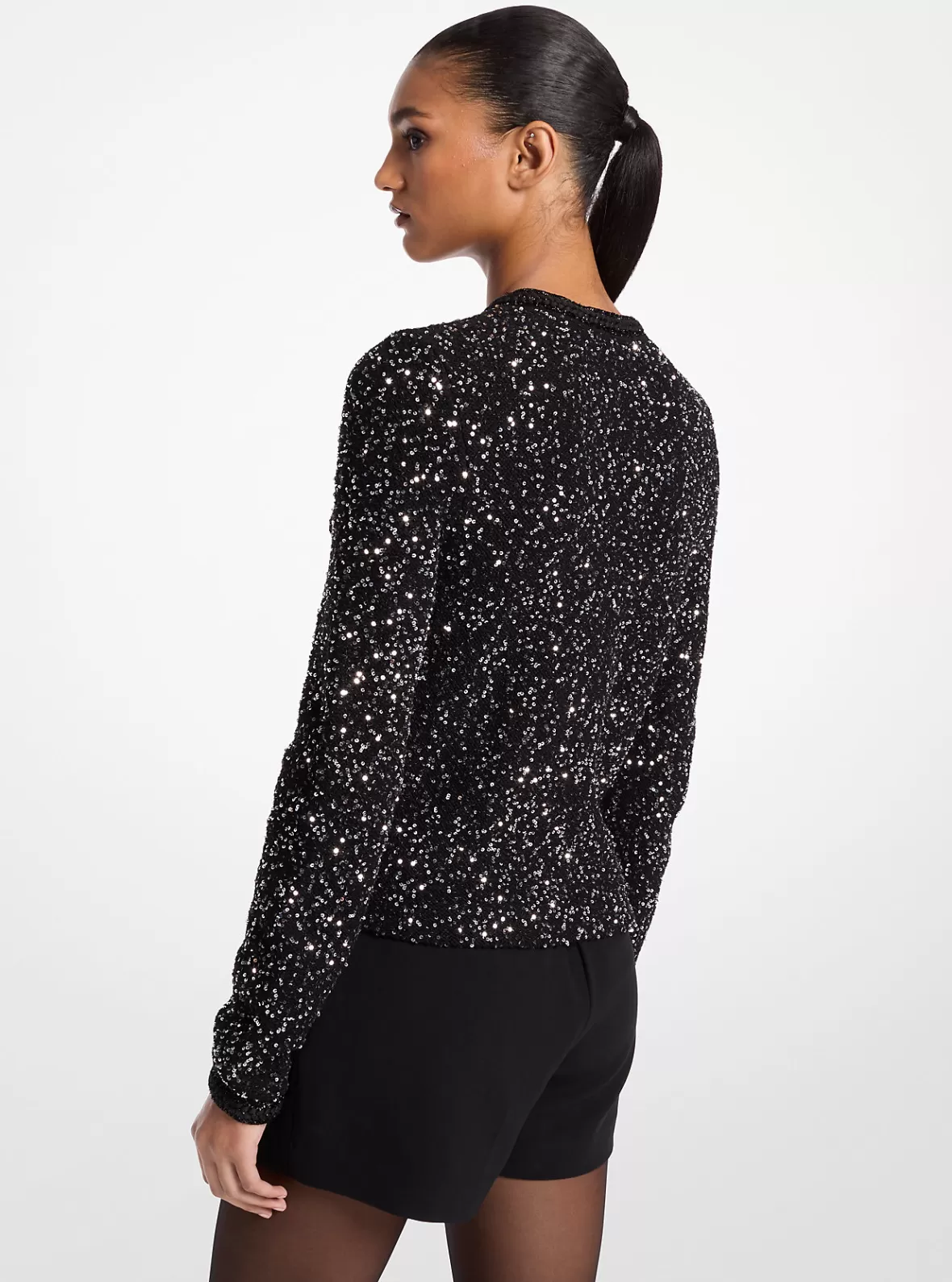 Michael Kors Sequined Metallic Stretch Knit Jacket*Women Sweaters