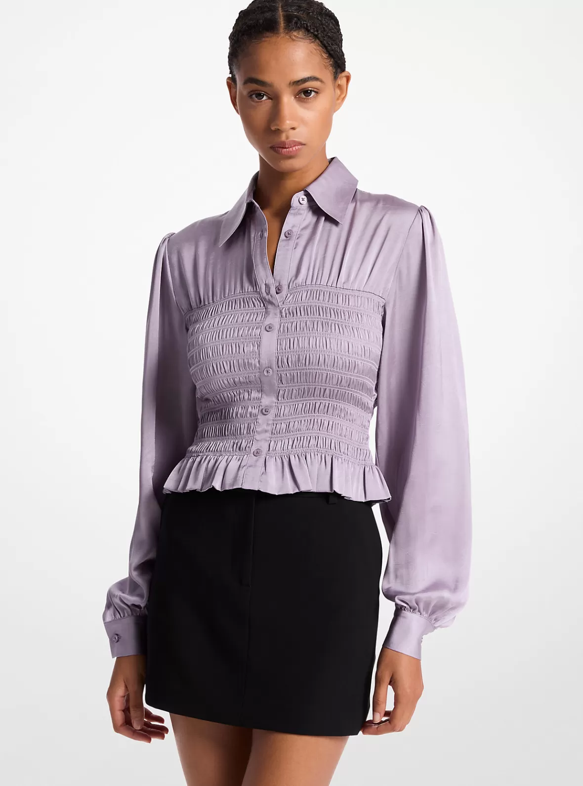 Michael Kors Smocked Crinkled Satin Shirt*Women Tops