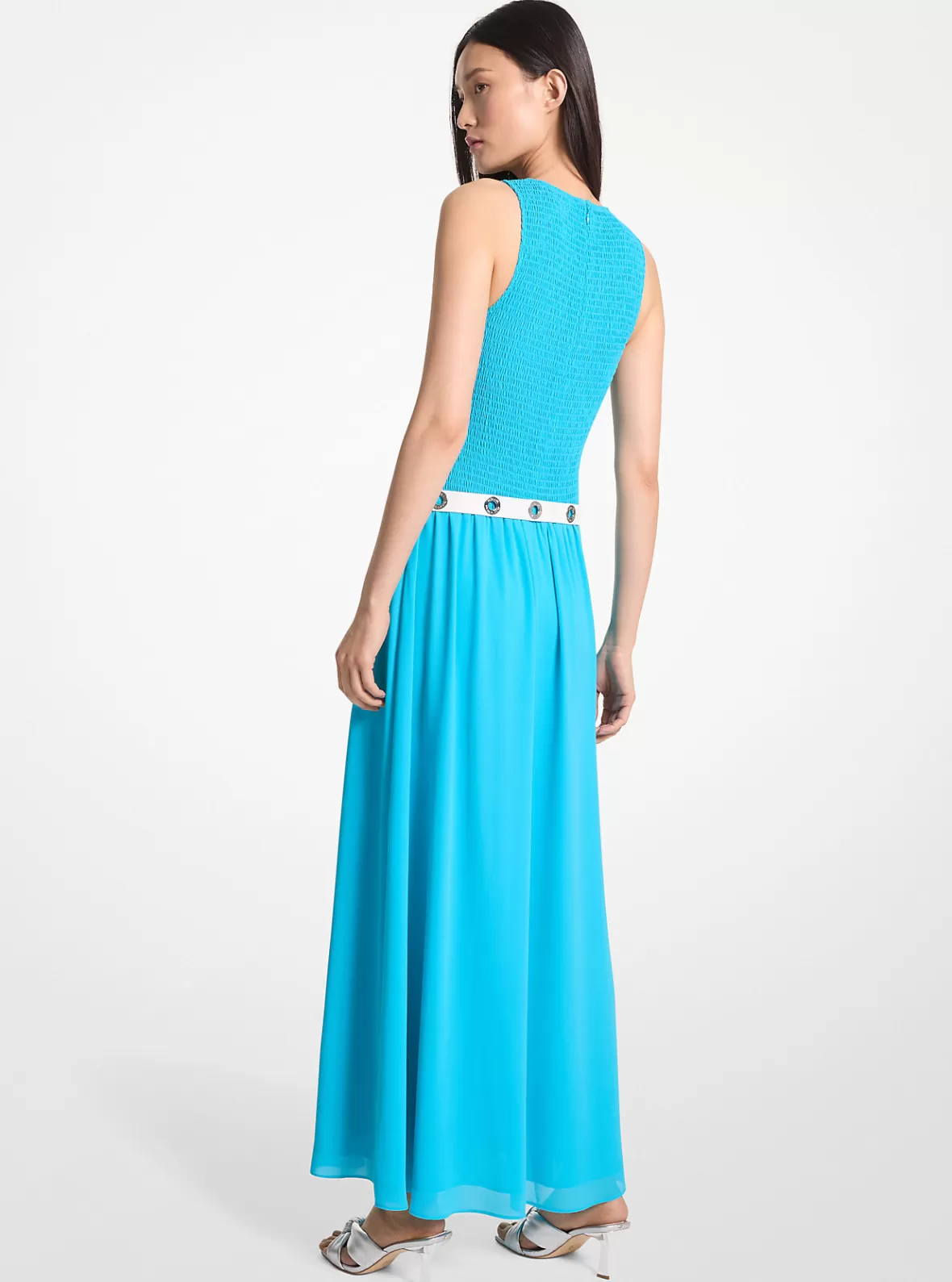 Michael Kors Smocked Georgette Maxi Dress*Women Dresses