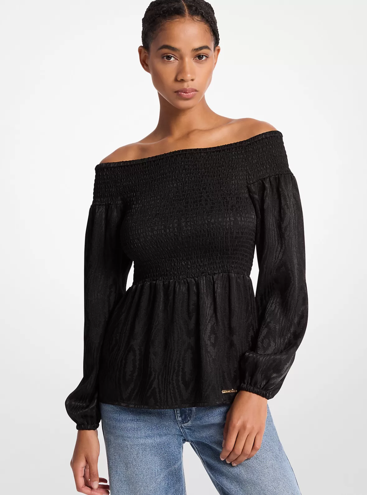 Michael Kors Smocked Moiré Jacquard Off-The-Shoulder Top*Women Tops