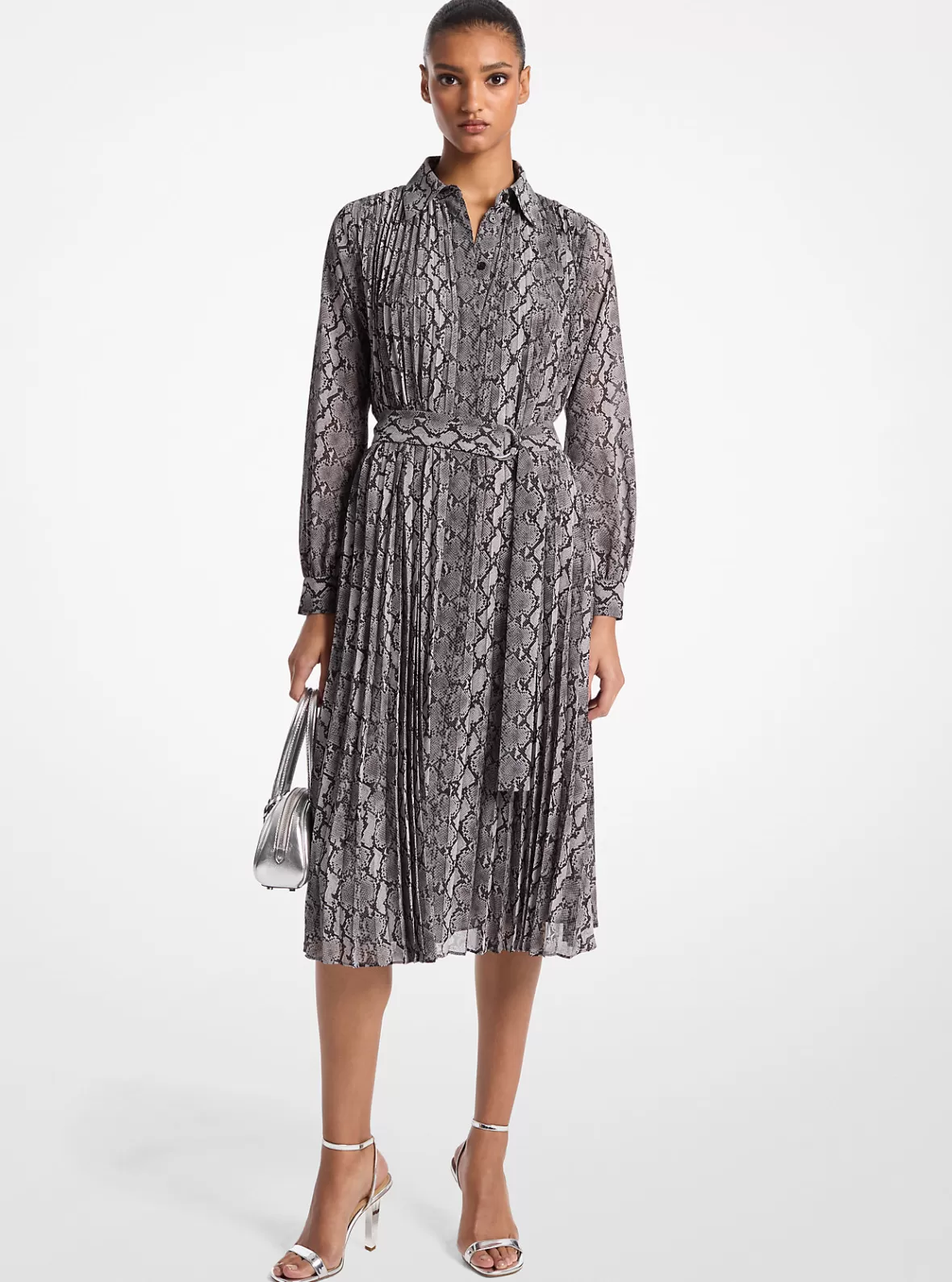 Michael Kors Snake Print Georgette Pleated Shirtdress*Women Dresses